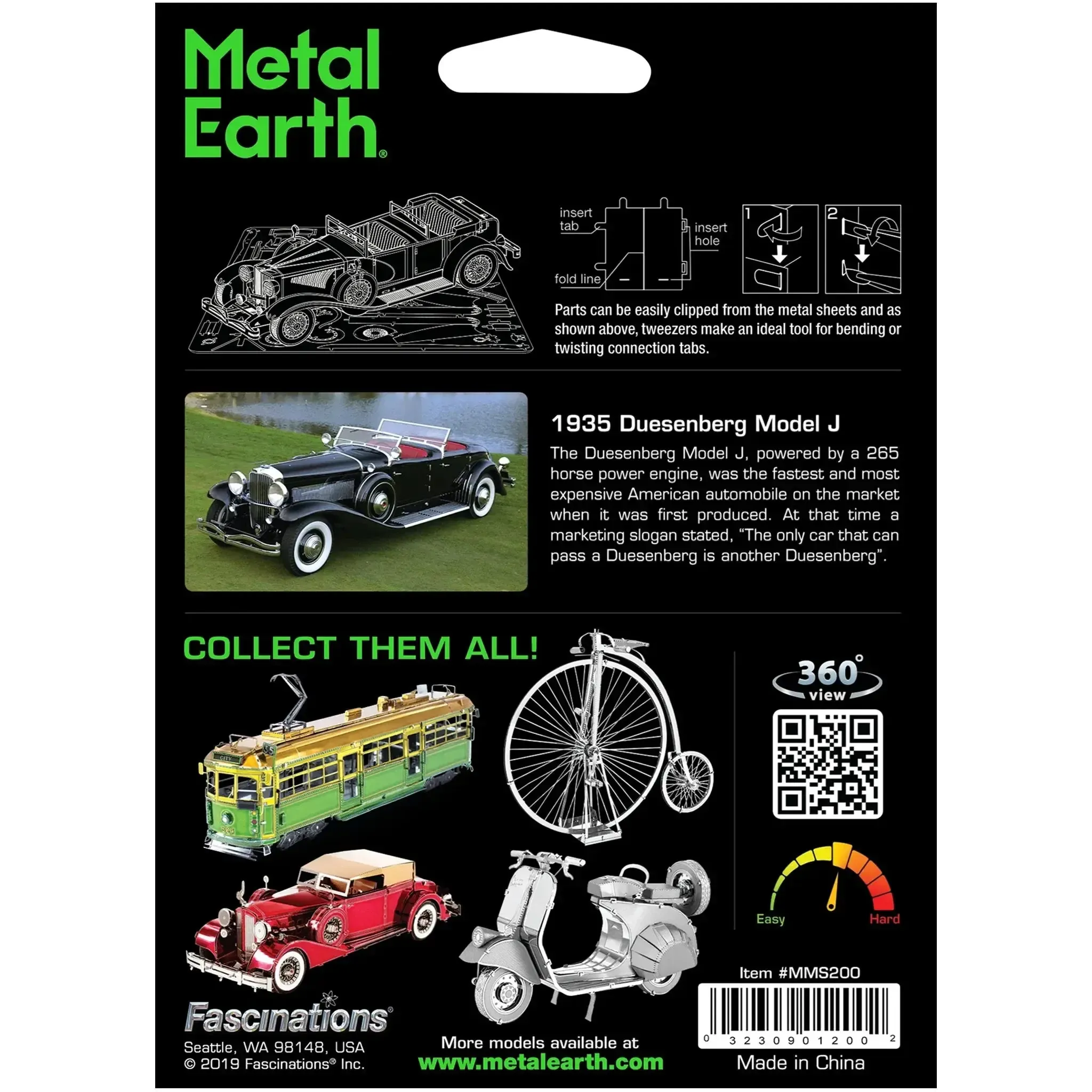 1935 Duesenberg Model J Classic Car Figure Model Kit (1:46 Scale, Steel, Moderate Difficulty) - Fascinations - Metal Earth Series - (2022) - Image 3