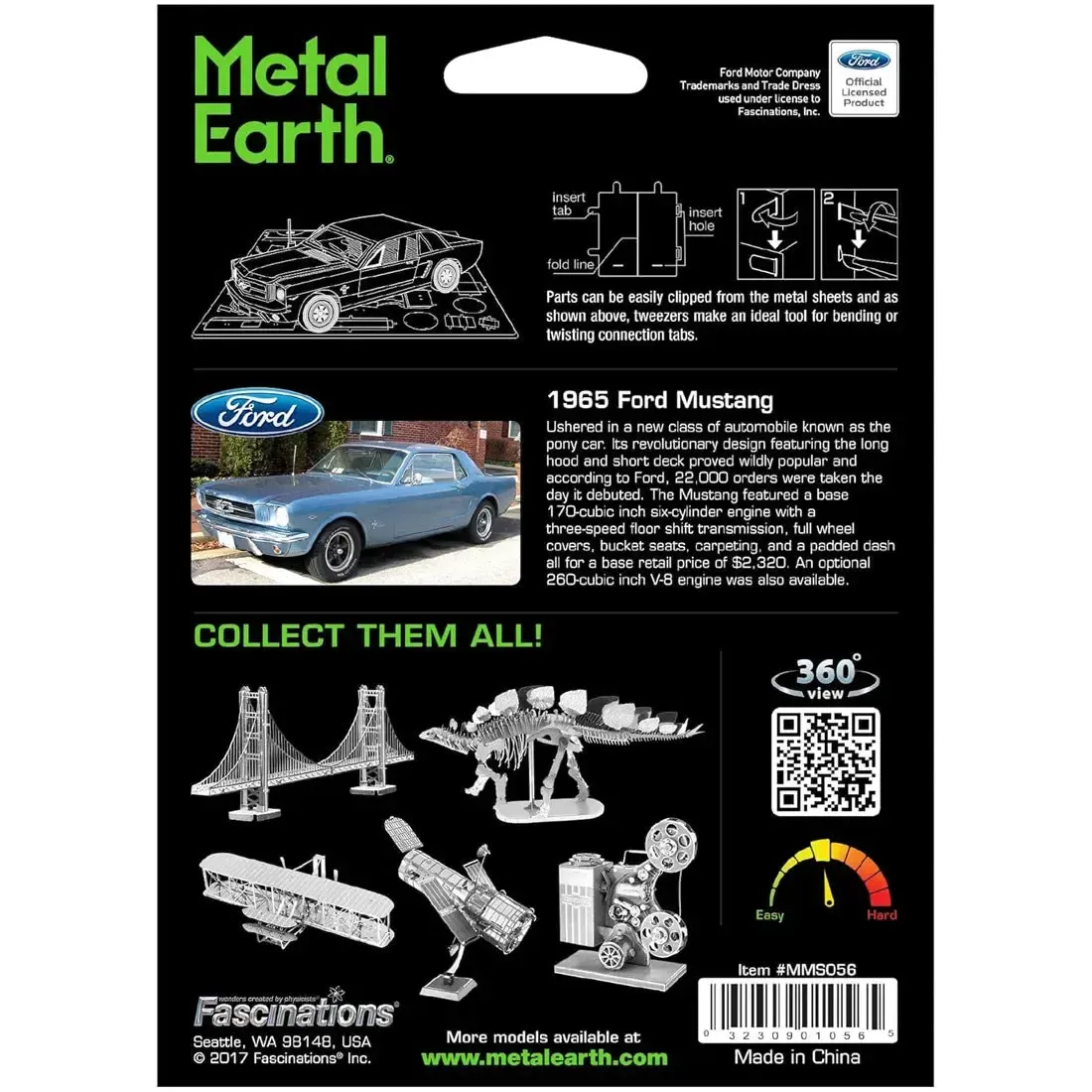 1965 Ford Mustang Car Figure Model Kit (Steel, Moderate Difficulty) - Fascinations - Metal Earth Series - Image 3