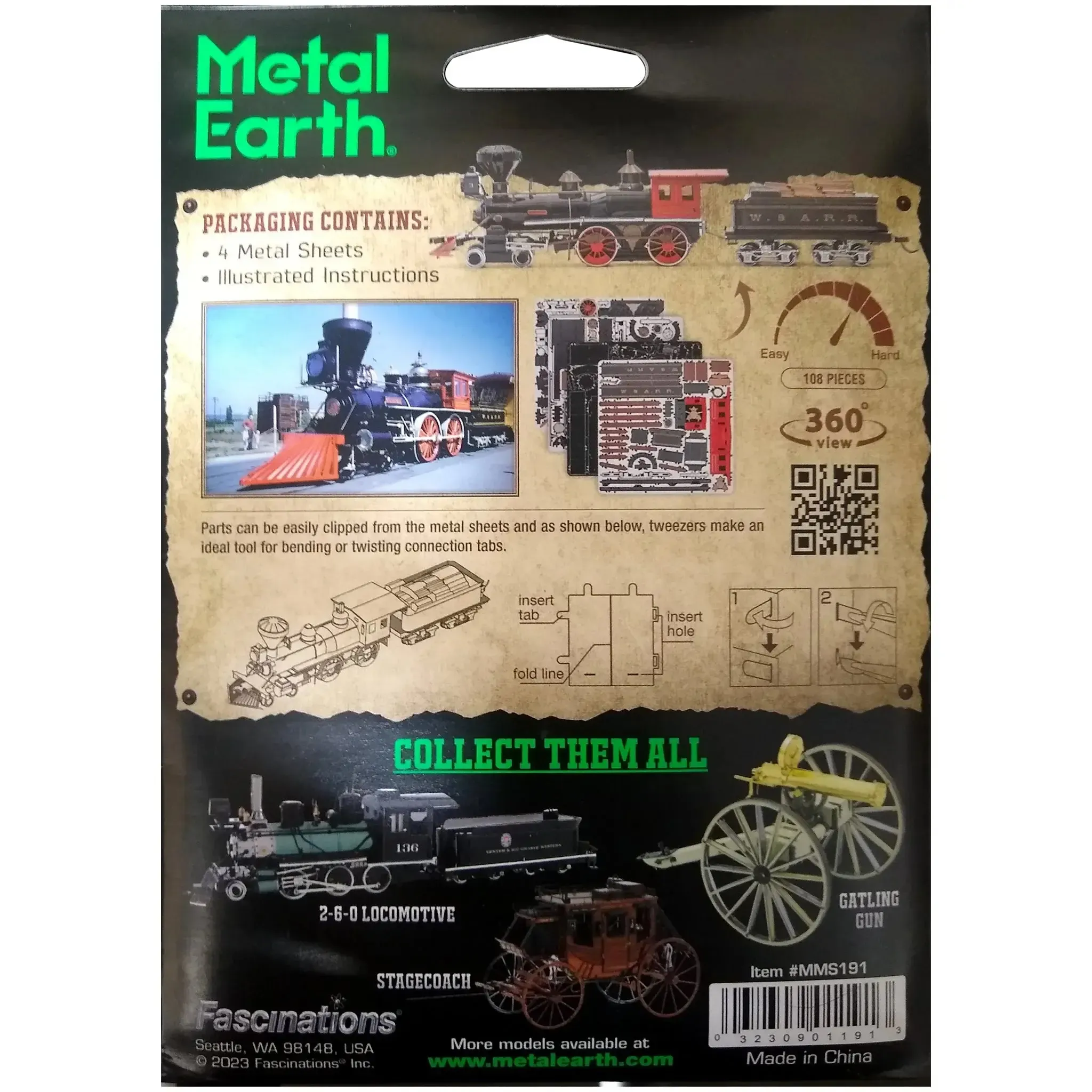 4-4-0 Locomotive Figure Model Kit (Steel, Hard Difficulty) - Fascinations - Metal Earth Series - (2023) - Image 3