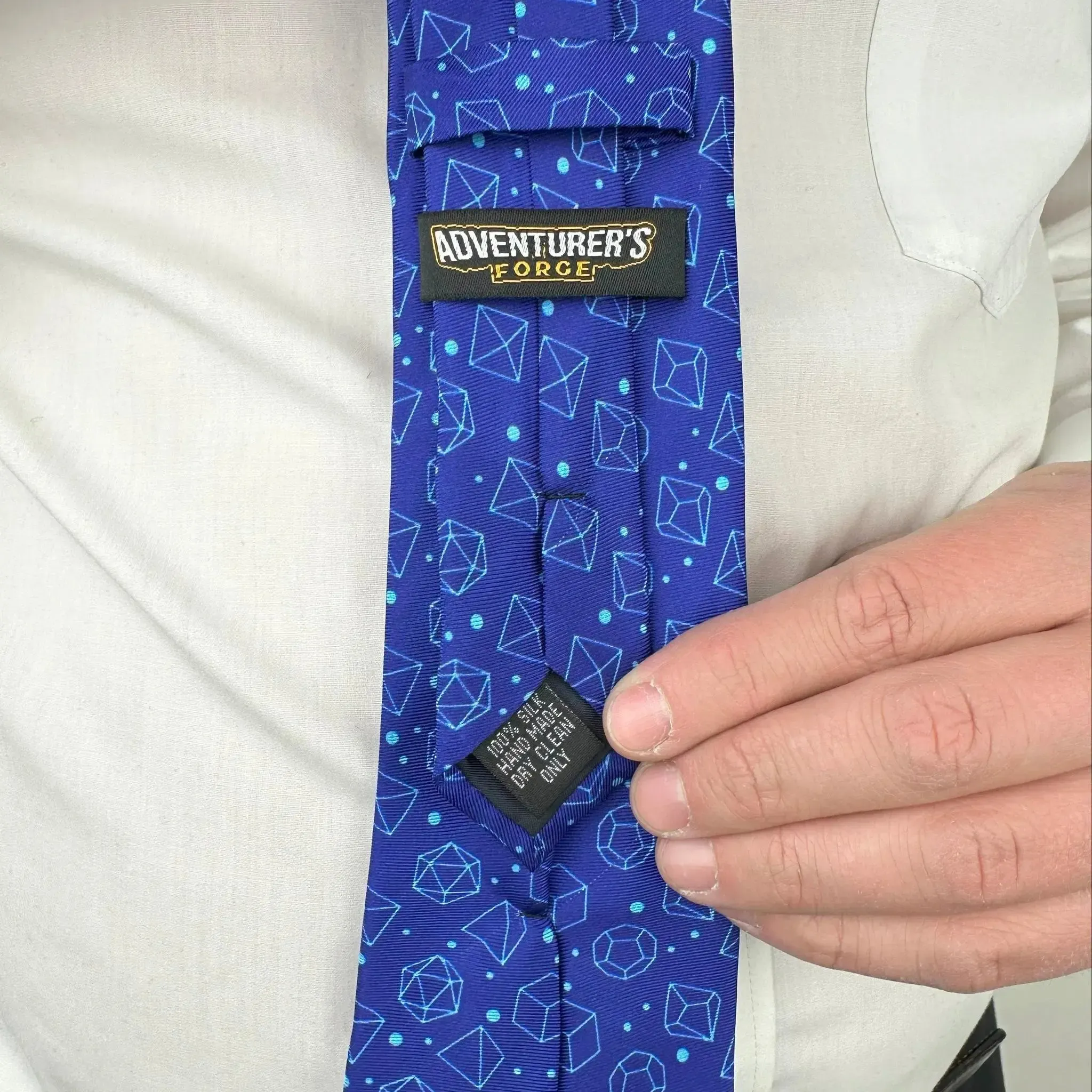 Blue Dice Pattern Premium Necktie (Handmade, 100% Silk) - Adventurer's Forge - Image 10