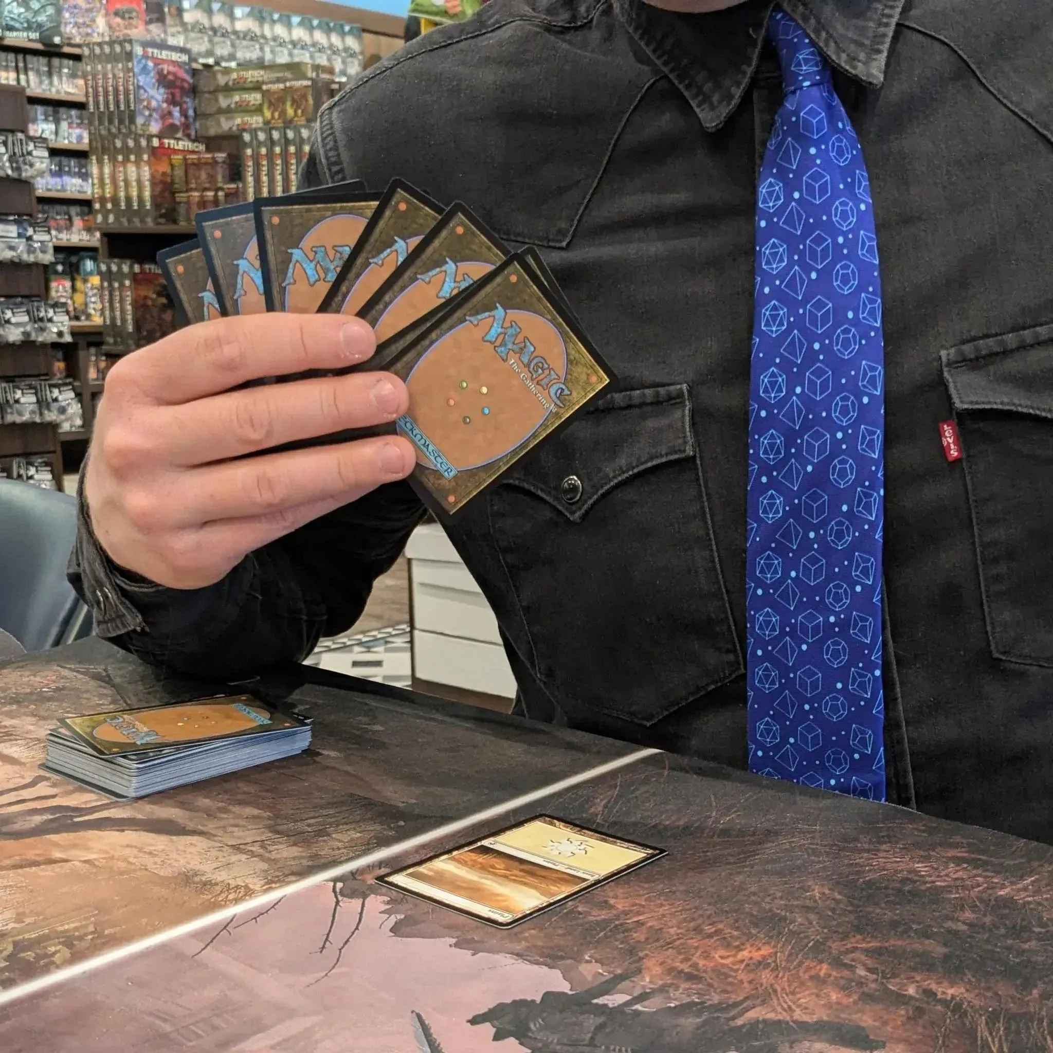 Blue Dice Pattern Premium Necktie (Handmade, 100% Silk) - Adventurer's Forge - Image 11
