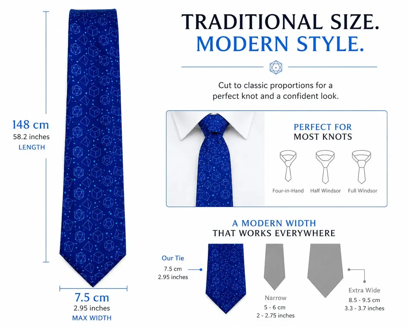 Blue Dice Pattern Premium Necktie (Handmade, 100% Silk) - Adventurer's Forge - Image 4