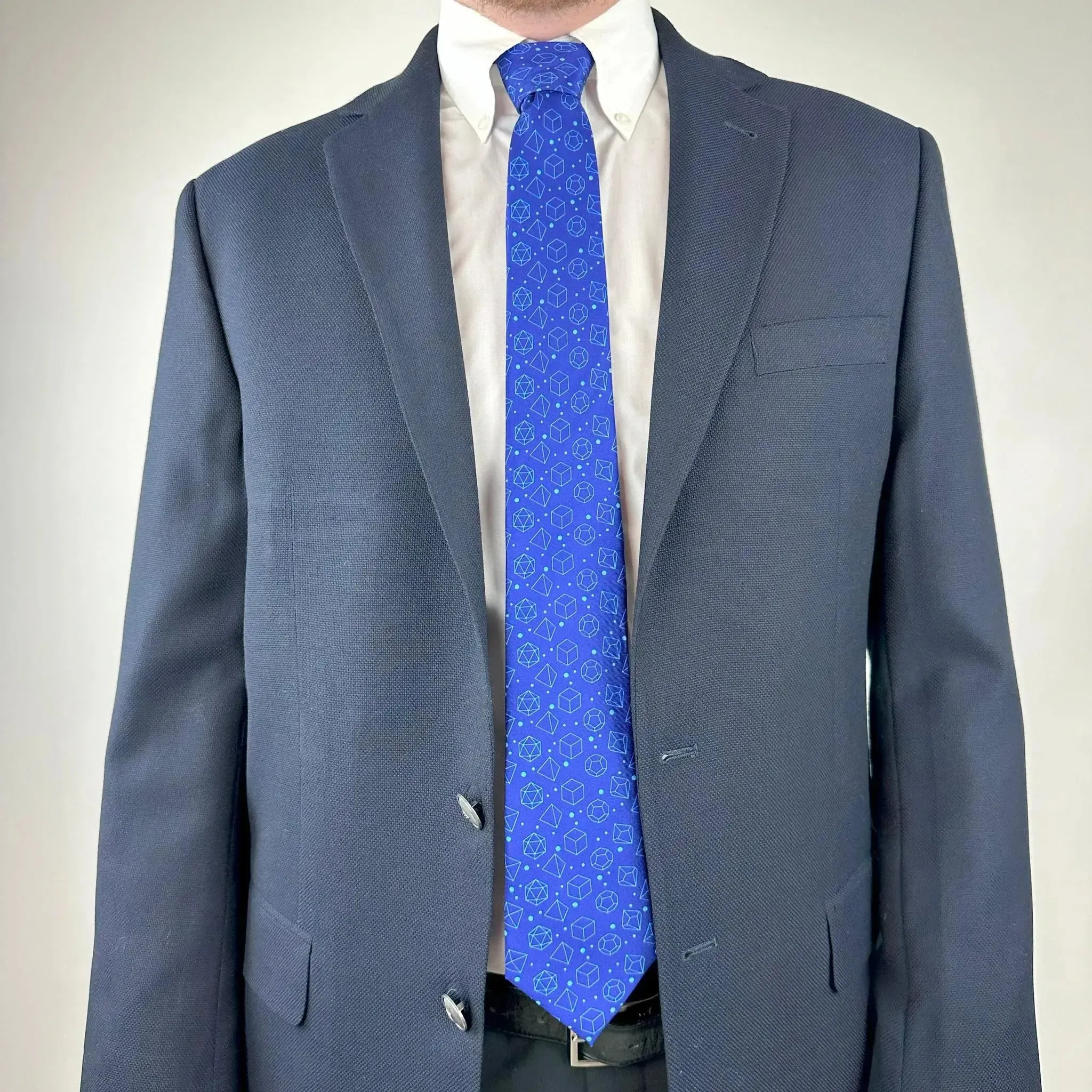 Blue Dice Pattern Premium Necktie (Handmade, 100% Silk) - Adventurer's Forge - Image 5