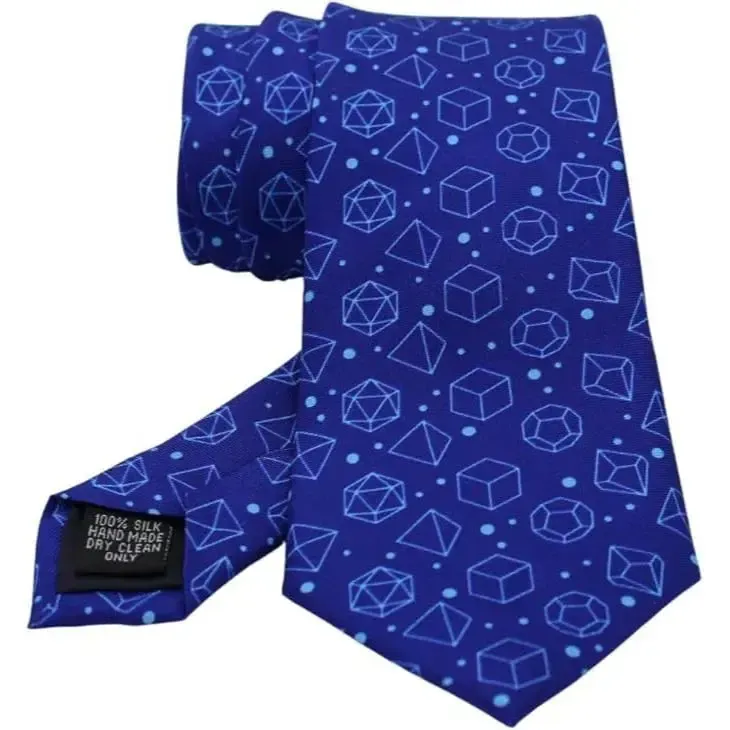 Blue Dice Pattern Premium Necktie (Handmade, 100% Silk) - Adventurer's Forge - Image 6