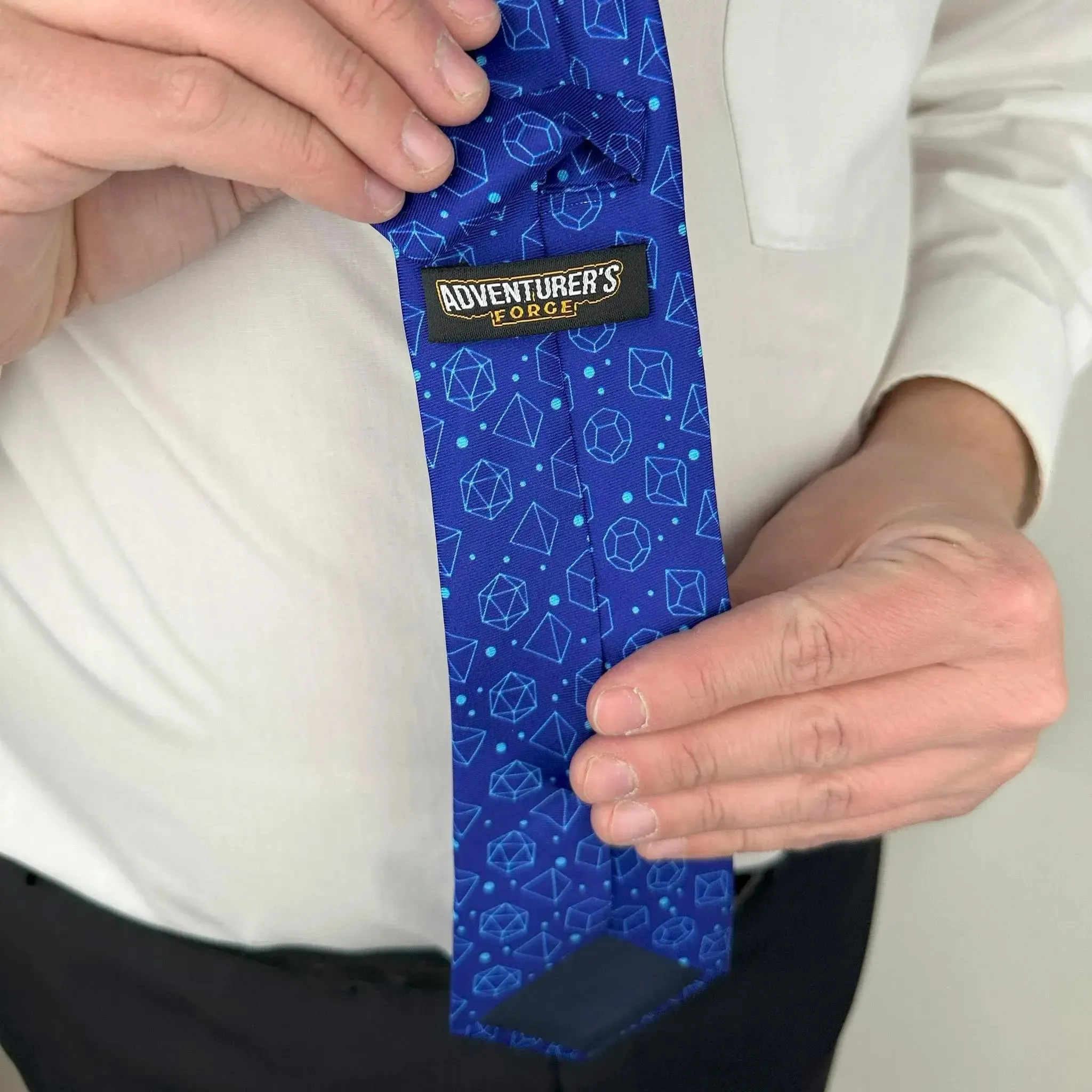 Blue Dice Pattern Premium Necktie (Handmade, 100% Silk) - Adventurer's Forge - Image 9
