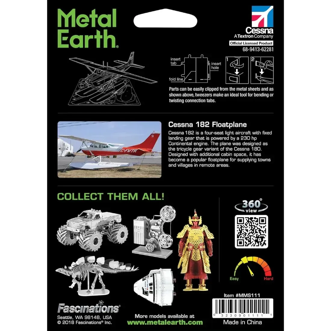 Cessna 182 Floatplane Plane Figure Model Kit (Steel, Moderate Difficulty) - Fascinations - Metal Earth Series - Image 3