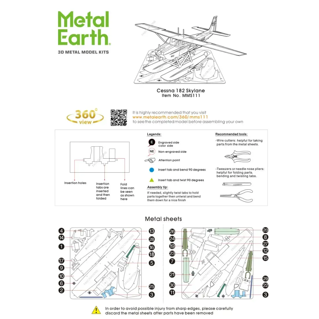 Cessna 182 Floatplane Plane Figure Model Kit (Steel, Moderate Difficulty) - Fascinations - Metal Earth Series - Image 7