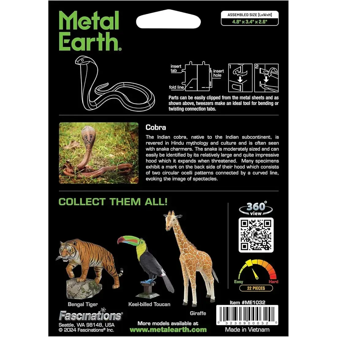 Cobra Snake Figure Model Kit (Steel, Moderate Difficulty) - Fascinations - Metal Earth Series - Image 3