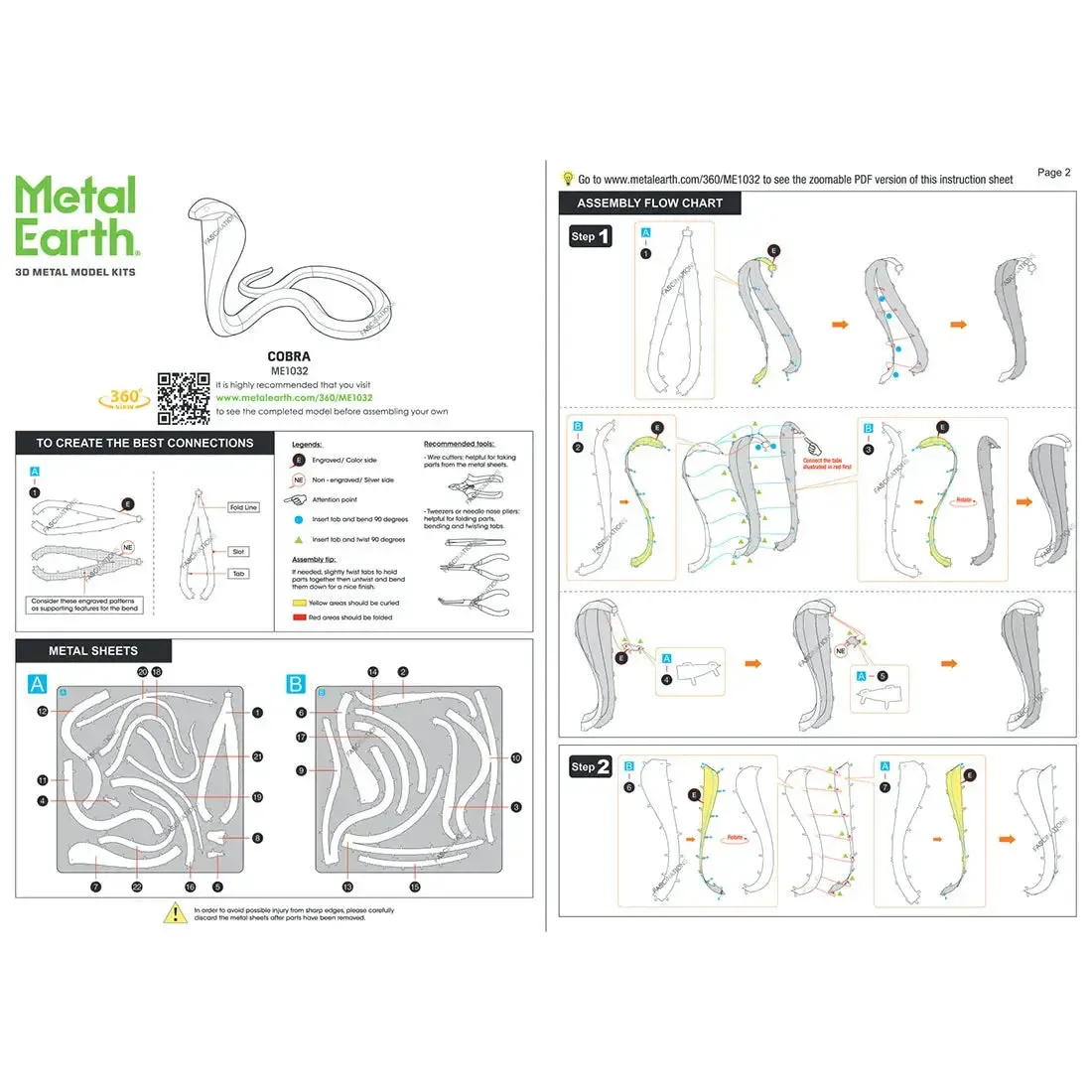 Cobra Snake Figure Model Kit (Steel, Moderate Difficulty) - Fascinations - Metal Earth Series - Image 9