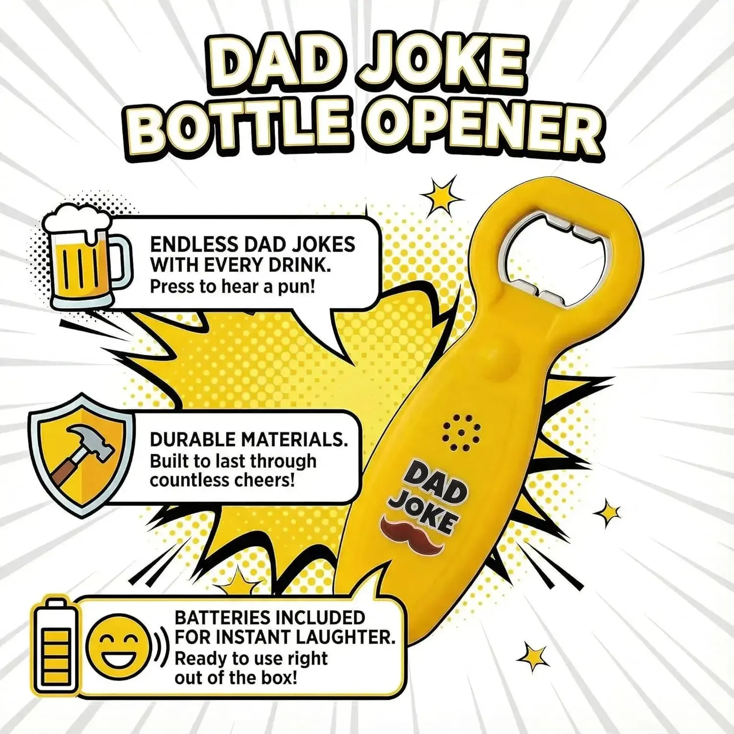 Dad Joke Bottle Opener | Funny Dad Jokes Gift for Dad | Fathers Day Gifts, Dad Birthday Gift from Daughter Son | Gag Gifts for Men, White Elephant Gifts for Adults - Image 3