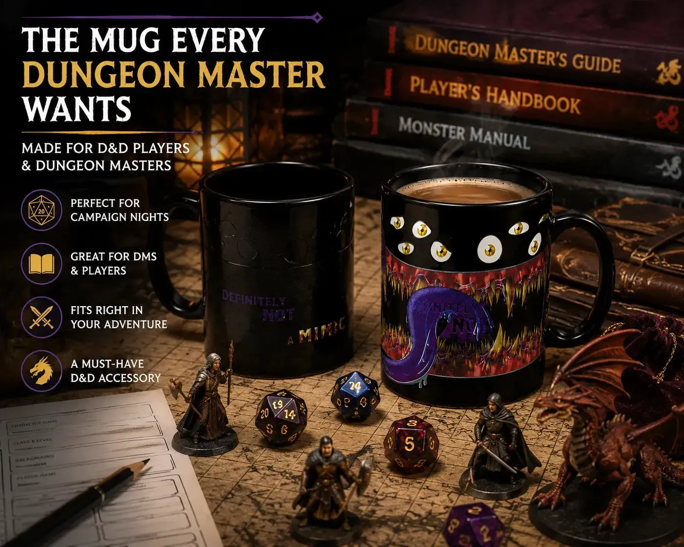"Definetly Not A Mimic" Magic Heat-Change Mug for Tabletop Gamers, Dungeon Masters & Nerds (Ceramic, 11 oz.) - Adventurer's Forge - Image 3