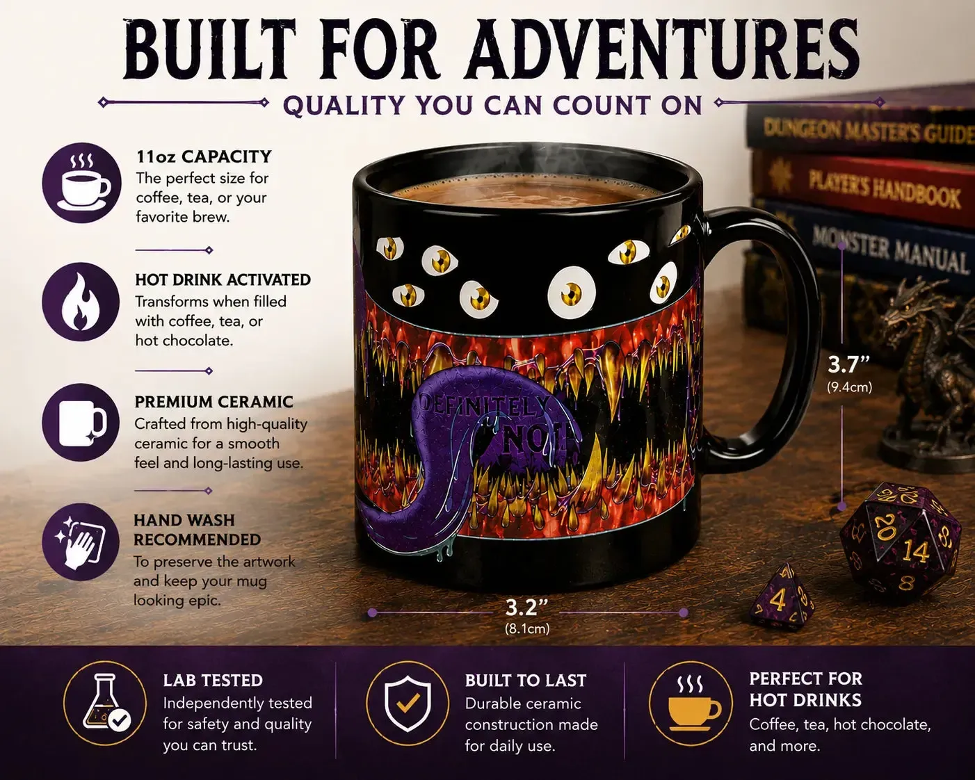 "Definetly Not A Mimic" Magic Heat-Change Mug for Tabletop Gamers, Dungeon Masters & Nerds (Ceramic, 11 oz.) - Adventurer's Forge - Image 6