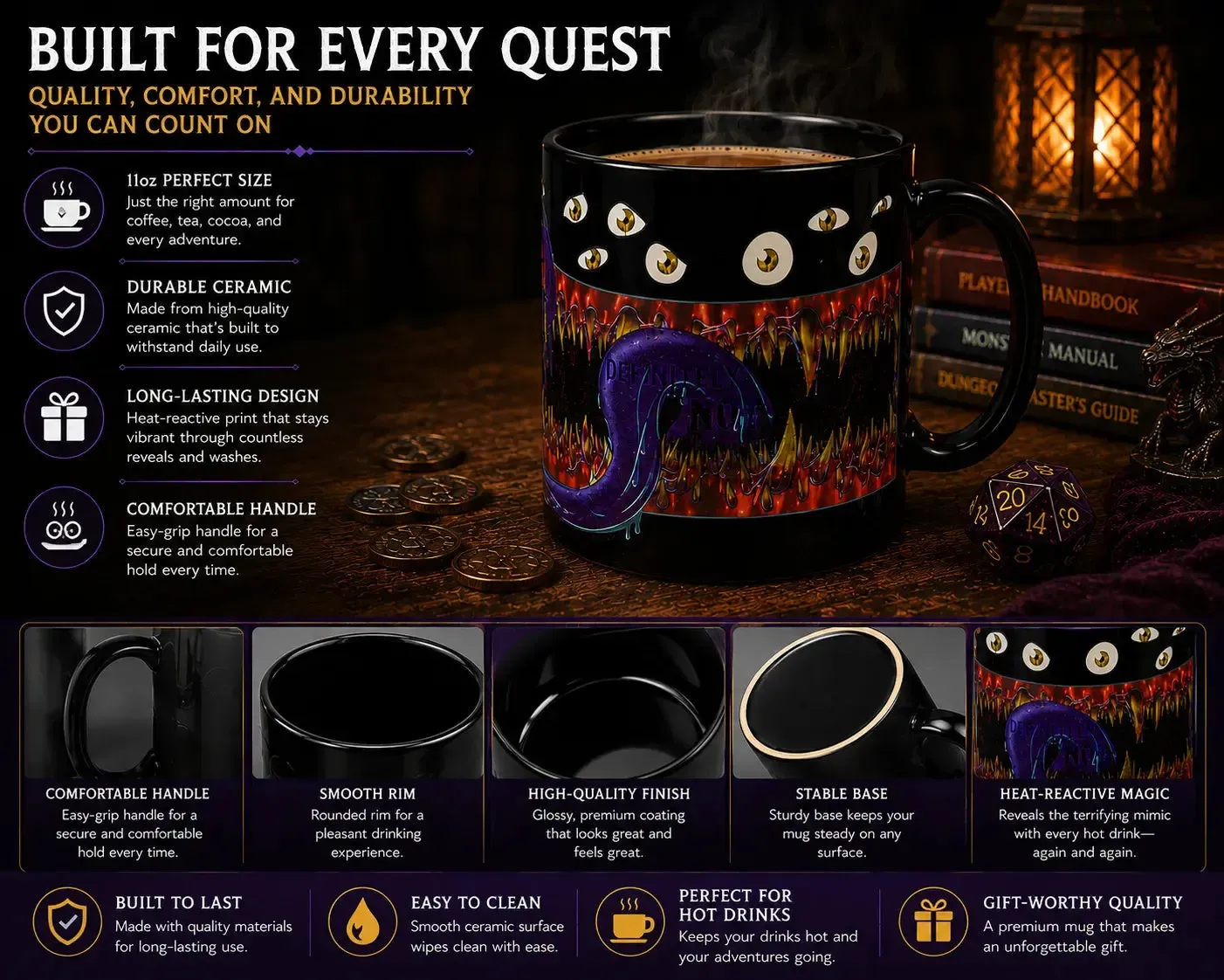 "Definetly Not A Mimic" Magic Heat-Change Mug for Tabletop Gamers, Dungeon Masters & Nerds (Ceramic, 11 oz.) - Adventurer's Forge - Image 8