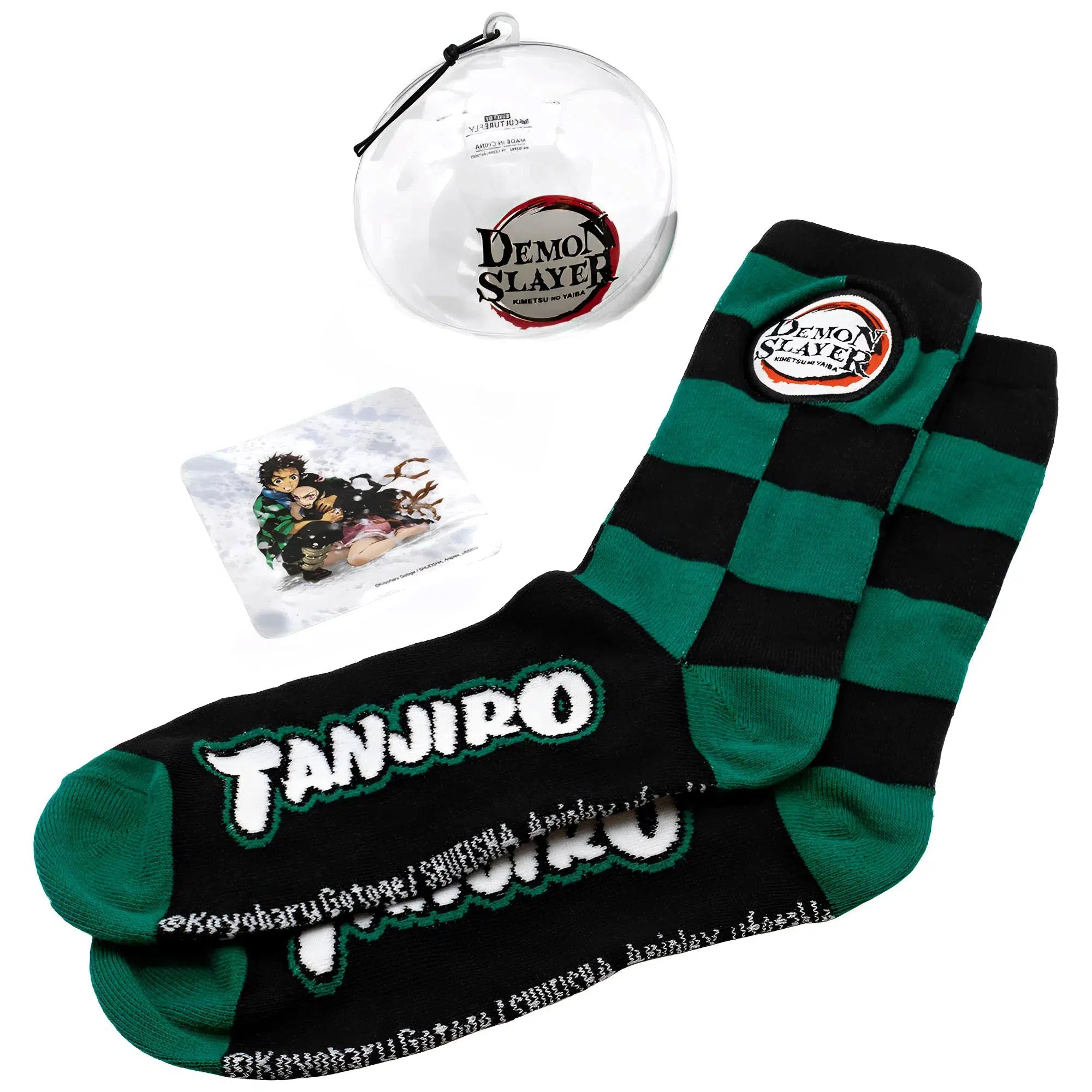 Demon Slayer - Christmas Ornament, Sticker & Crew Sock Gift Box Set - Culturefly - Image 2