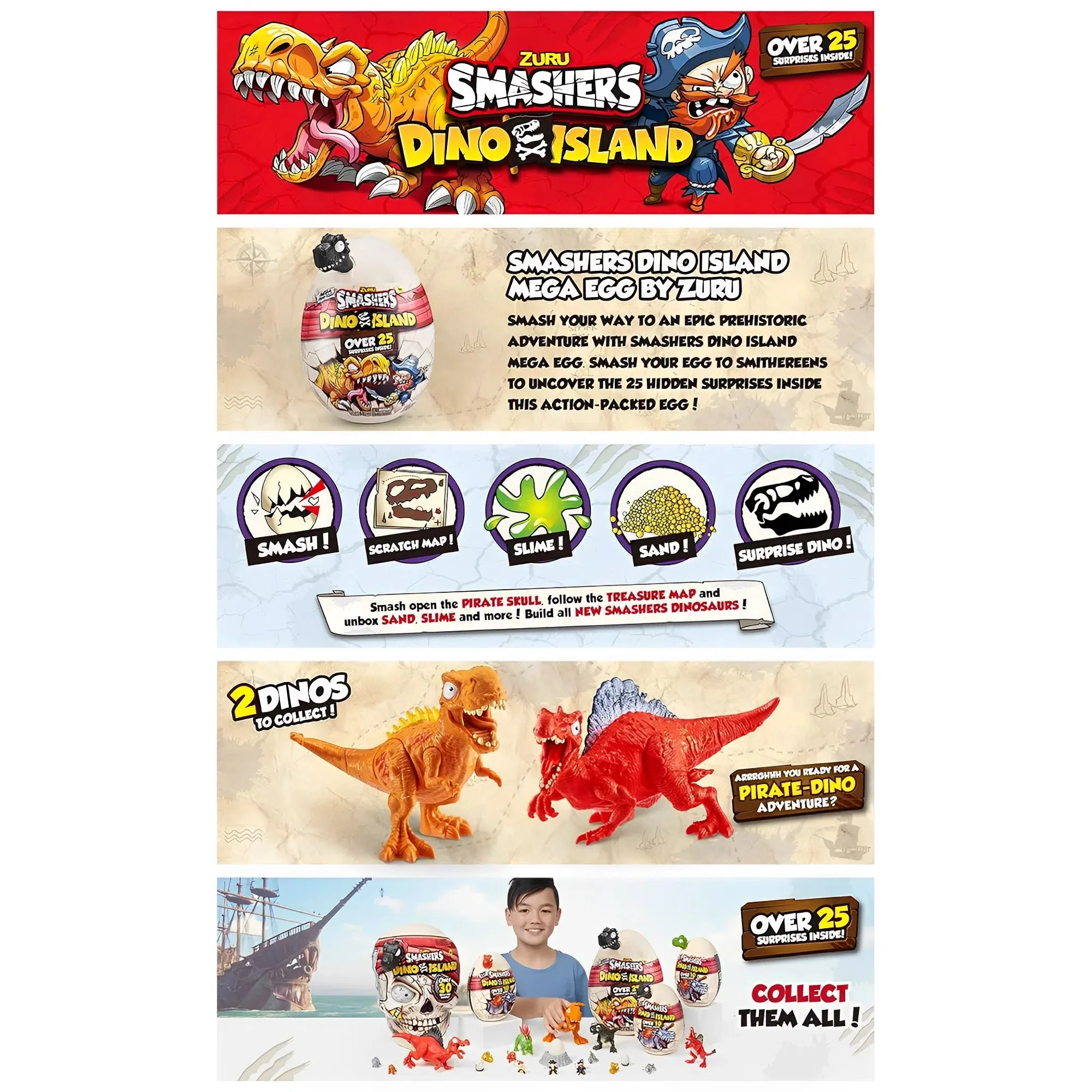 Dino Island - Mega Dino Egg Mystery Dinosaur Toy Figure Blind Bag (Dinosaur Color Will Vary) - Zuru Smashers - Image 3