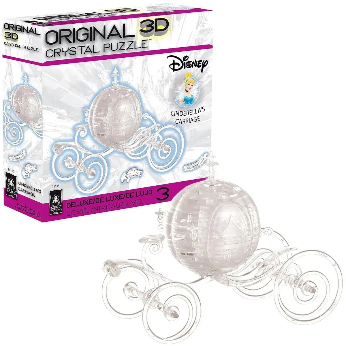 Disney [Cinderella] - Clear Cinderella's Carriage Figure 3D Crystal Puzzle (Translucent) - University Games - Bepuzzled Series - Image 2