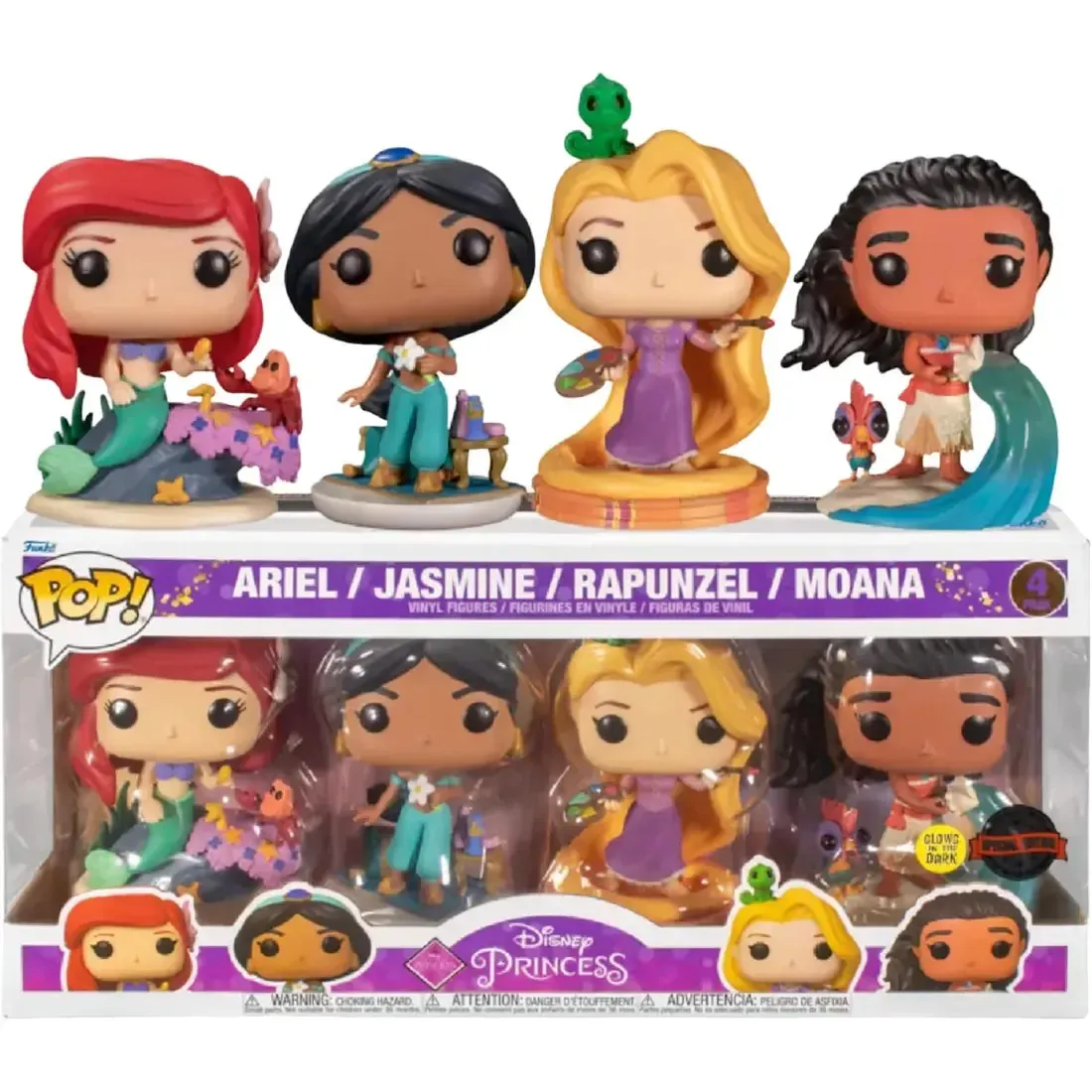 Disney Princess [Ultimate Princess Celebration] - 4-Pack Glow in the Dark Figure Set (Ariel, Jasmine, Rapunzel & Moana) - Funko - Pop! Disney Series - Image 4