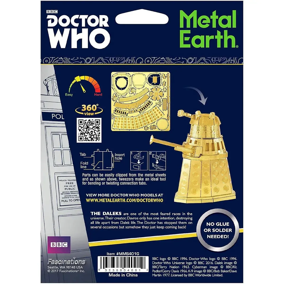 Doctor Who - Gold Dalek Figure Model Kit (Steel, Moderate Difficulty) - Fascinations - Metal Earth Series - Image 3