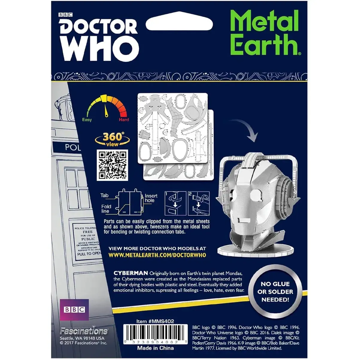 Doctor Who - Unpainted Cyberman Head Figure Model Kit (Steel, Moderate Difficulty) - Fascinations - Metal Earth Series - Image 3