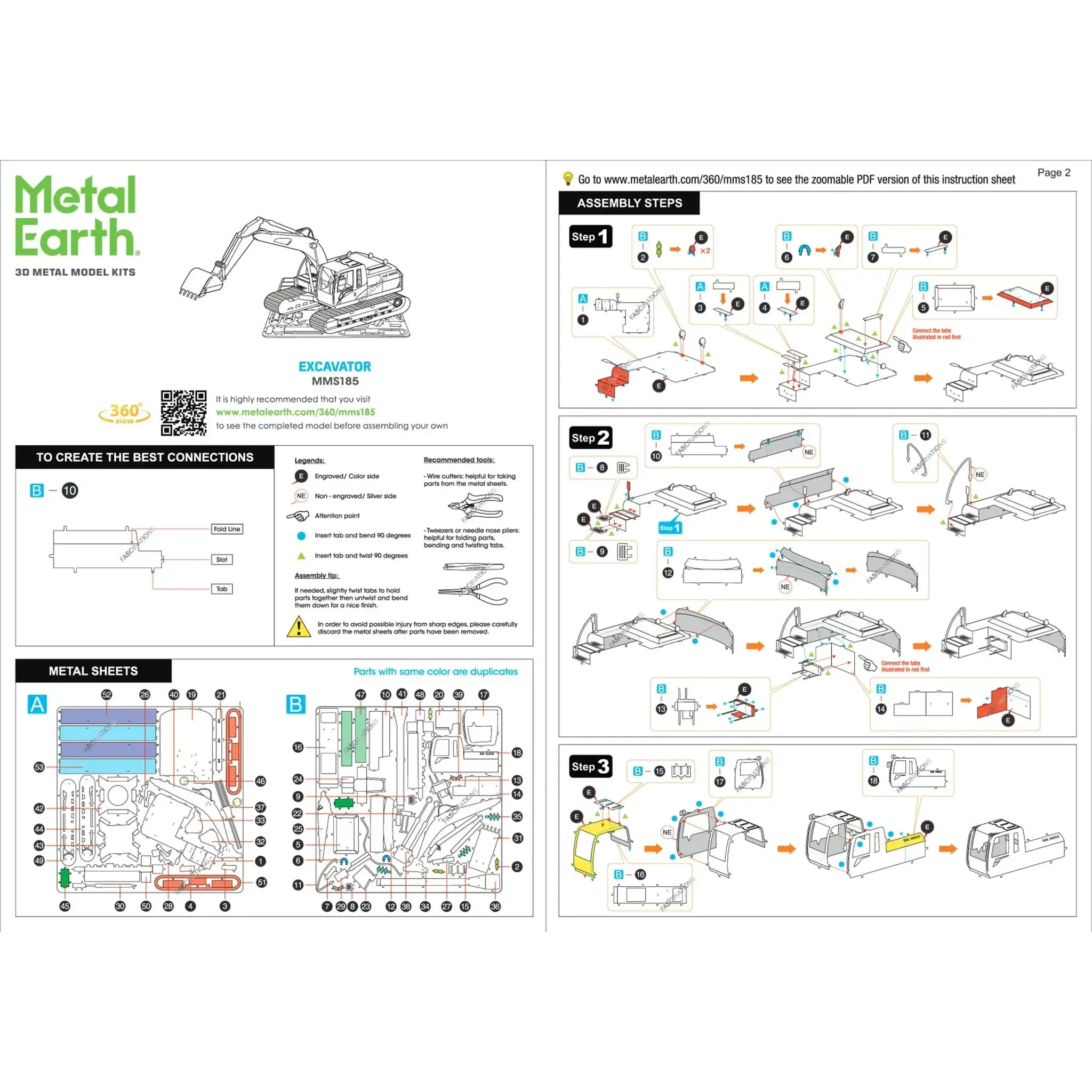 Excavator Construction Vehicle Figure Model Kit (Steel, Moderate Difficulty) - Fascinations - Metal Earth Series - (2022) - Image 9