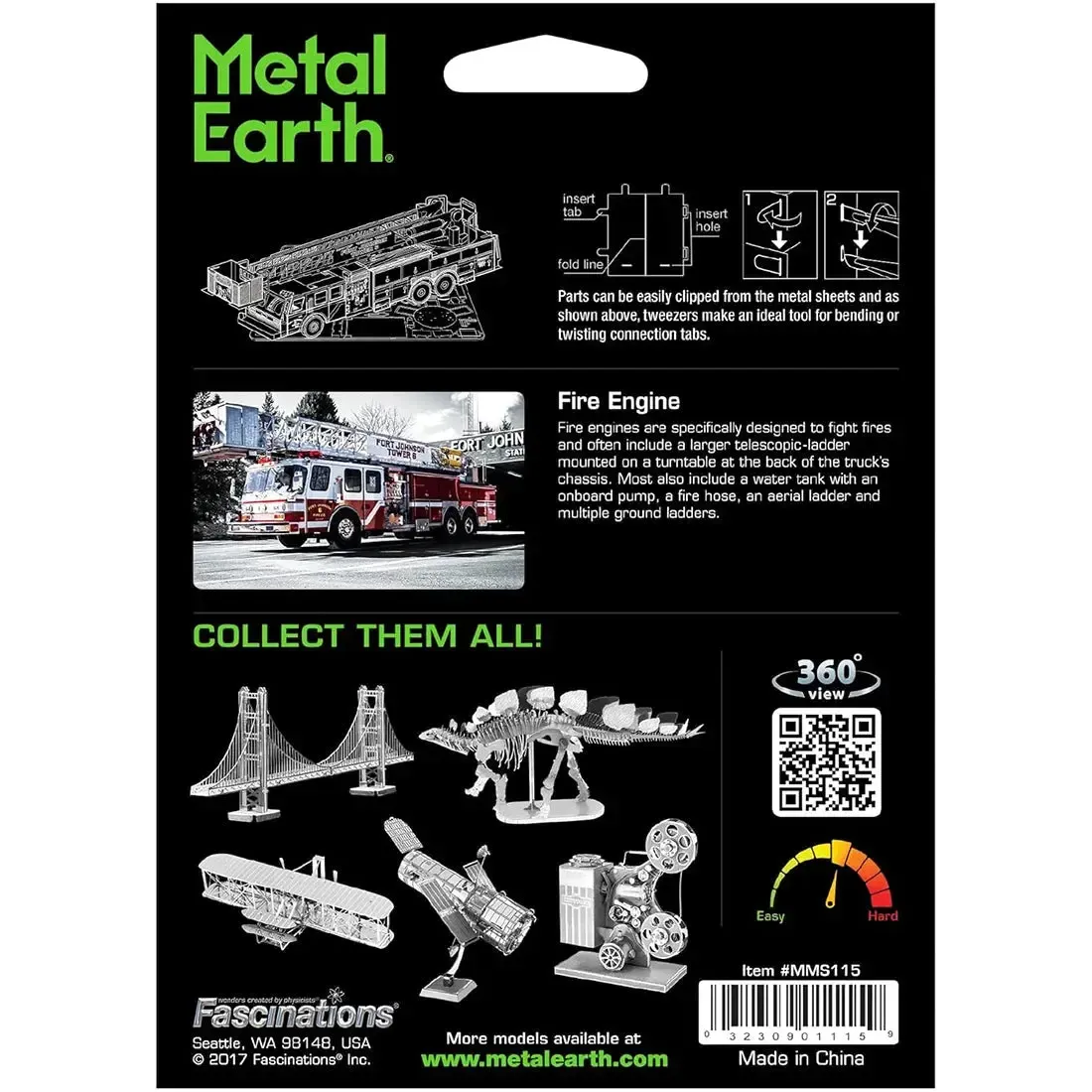 Fire Engine Truck Figure Model Kit (Steel, Moderate Difficulty) - Fascinations - Metal Earth Series - Image 3