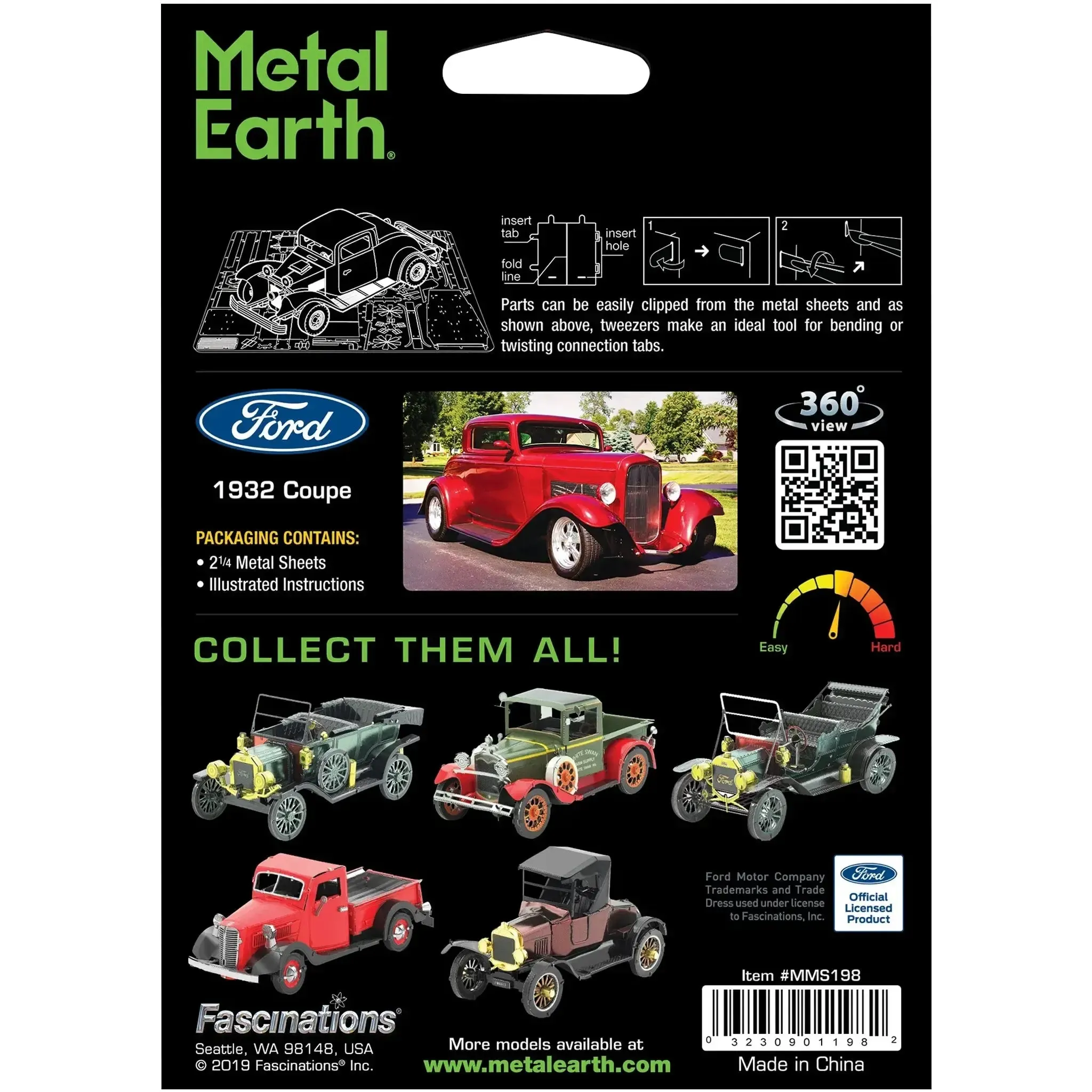 Ford - 1932 Coupe Classic Car Figure Model Kit (1:38 Scale, Steel, Moderate Difficulty) - Fascinations - Metal Earth Series - (2022) - Image 3