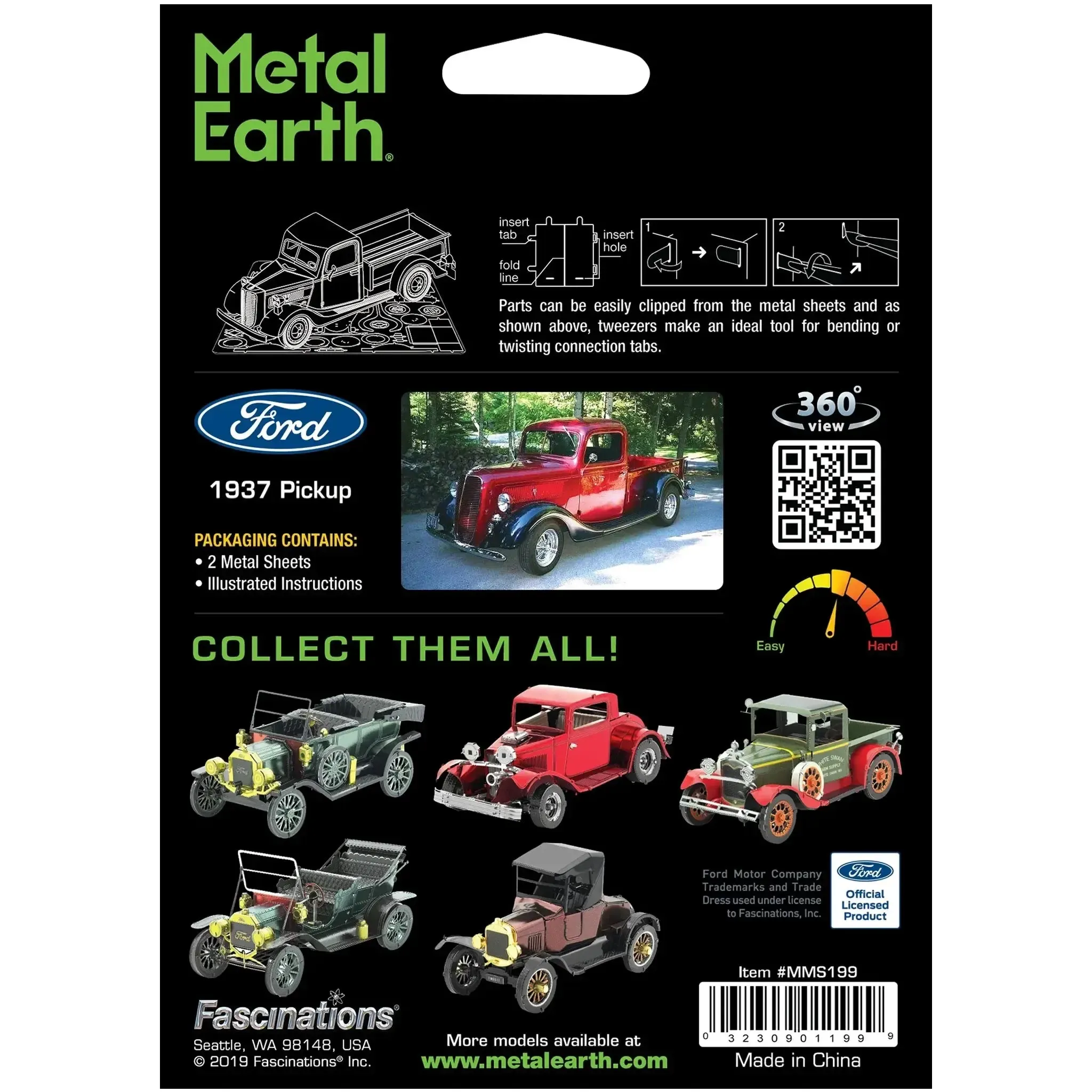 Ford - 1937 Pickup Classic Truck Figure Model Kit (1:49 Scale, Steel, Moderate Difficulty) - Fascinations - Metal Earth Series - (2022) - Image 3