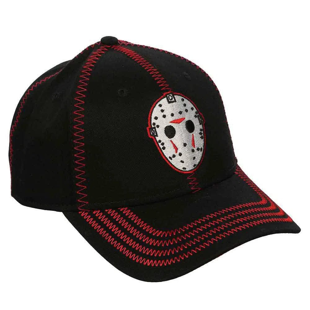 Friday The 13th - Jason Mask Hat (Black & Red, Contrast Stitch, Embroidered) - Bioworld - Image 2