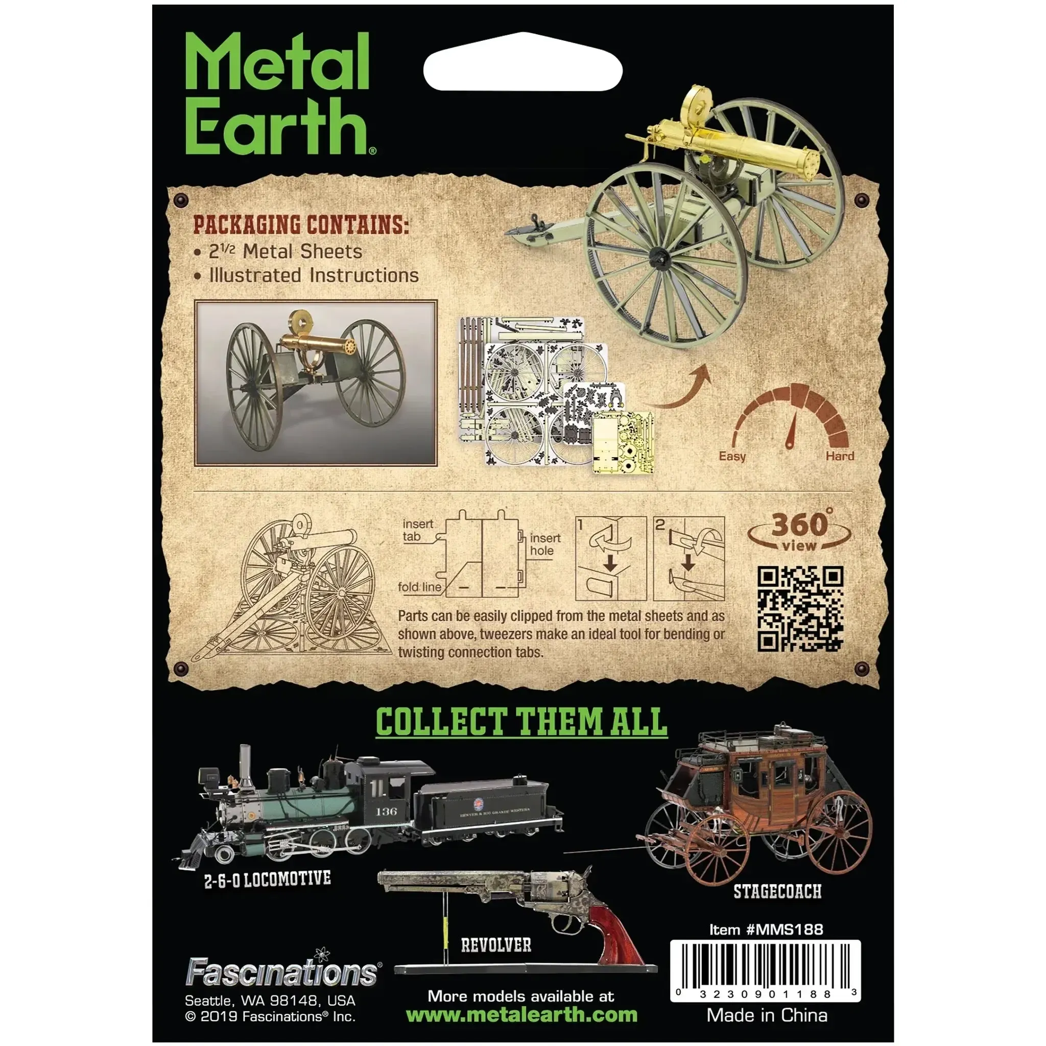 Gatling Gun Figure Model Kit (Steel, Moderate Difficulty) - Fascinations - Metal Earth Series - (2019) - Image 3
