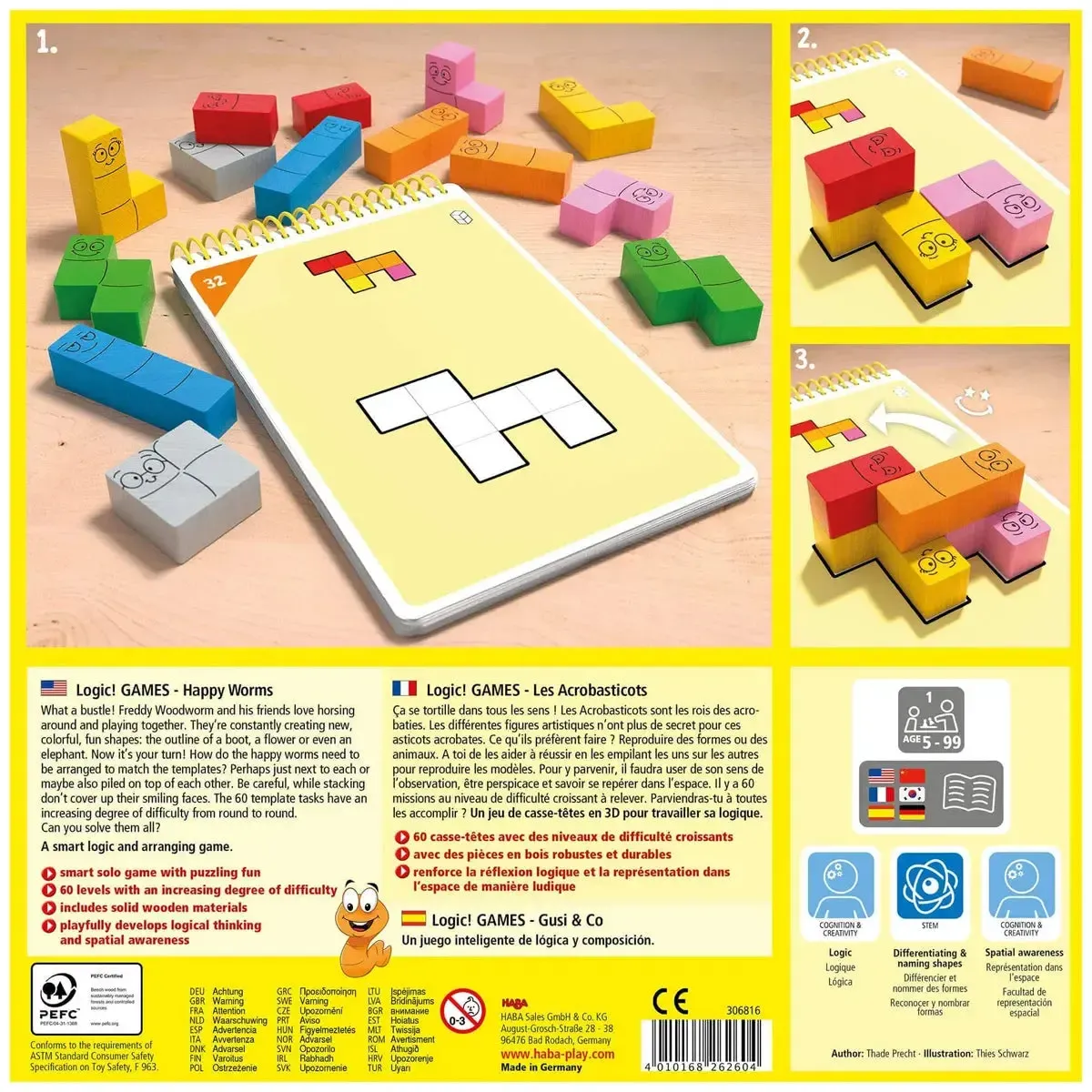 Happy Worms - Brain Teasing Stacking Puzzle Game for Children (1 Player, Ages 5+) - HABA - Logic! GAMES Series - Image 3