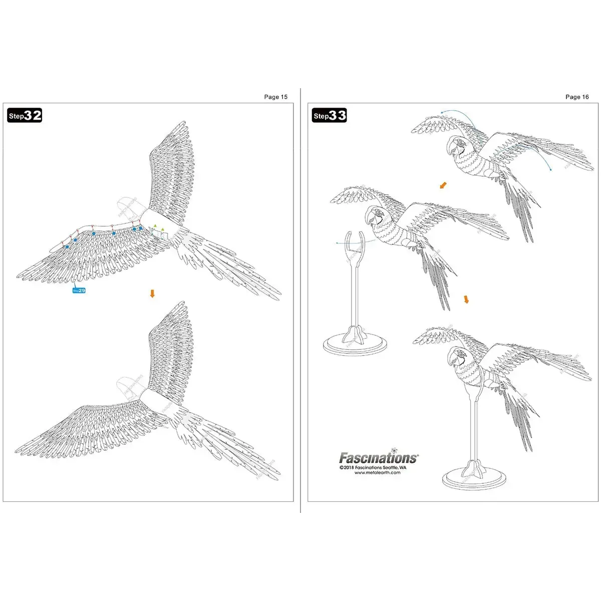 Jubilee Macaw Parrot Figure Model Kit (Steel, Moderate Difficulty) - Fascinations - Metal Earth Premium Series - Image 14
