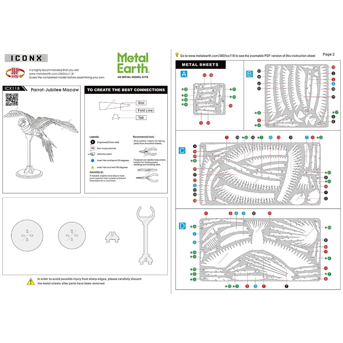 Jubilee Macaw Parrot Figure Model Kit (Steel, Moderate Difficulty) - Fascinations - Metal Earth Premium Series - Image 7