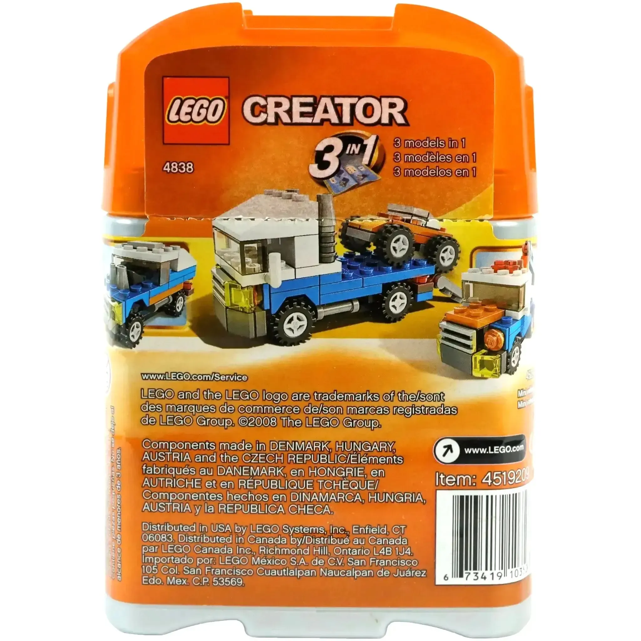 LEGO [Creator] - Mini Vehicles Building Set - 3 in 1 Series (4838) - Image 3