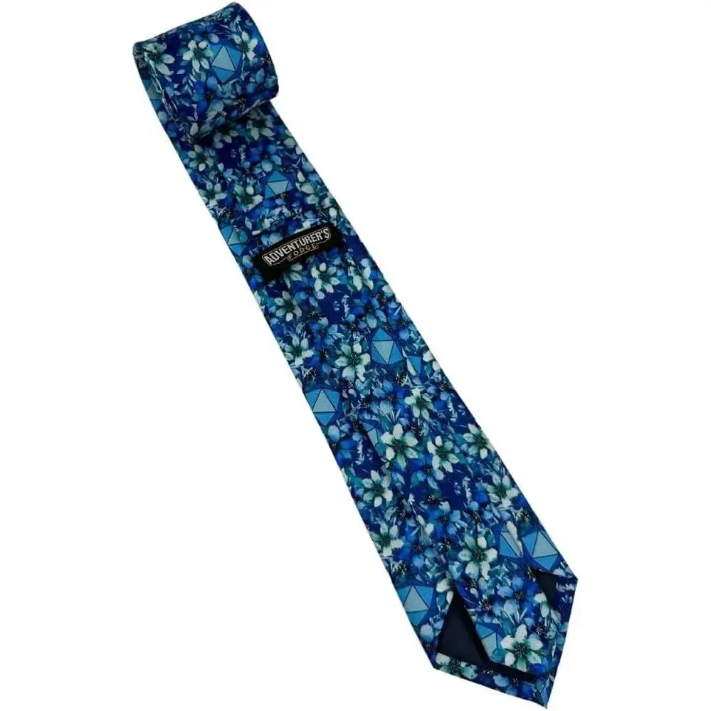 Light Blue Floral Dice Pattern Premium Necktie (Handmade, 100% Silk) - Adventurer's Forge - Image 5