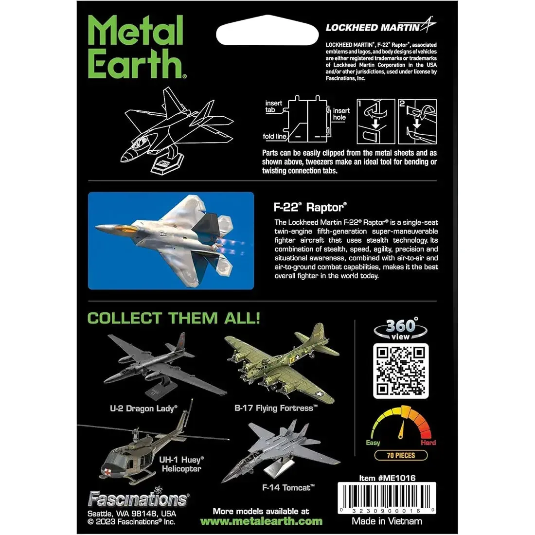 Lockheed Martin - F-22 Raptor Plane Figure Model Kit (1:137 Scale, Steel, Moderate Difficulty) - Fascinations - Metal Earth Series - Image 3