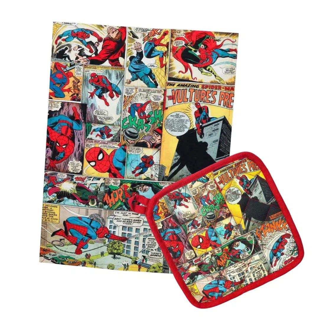 Marvel: Spider-Man - 2-Piece Retro Comic Book Kitchen Gift Set - Bioworld - Tea Towel & Hot Pad