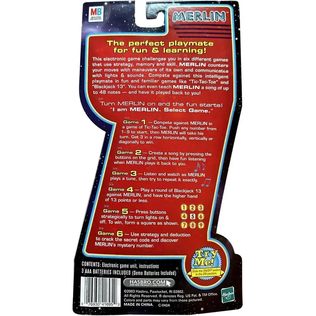 Merlin - Solo Puzzle Electronic Handheld Game for Family, Adults, and Children (1-2 Players, Ages 6+) - Hasbro [Milton Bradley] - (2003) - Image 3