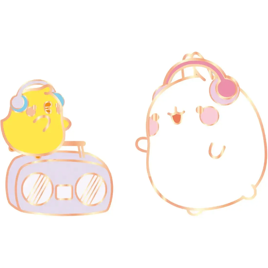 Molang - Piu-Piu & Molang Listening to Music Pin Badge Set (Metal) - ABYstyle - Image 2