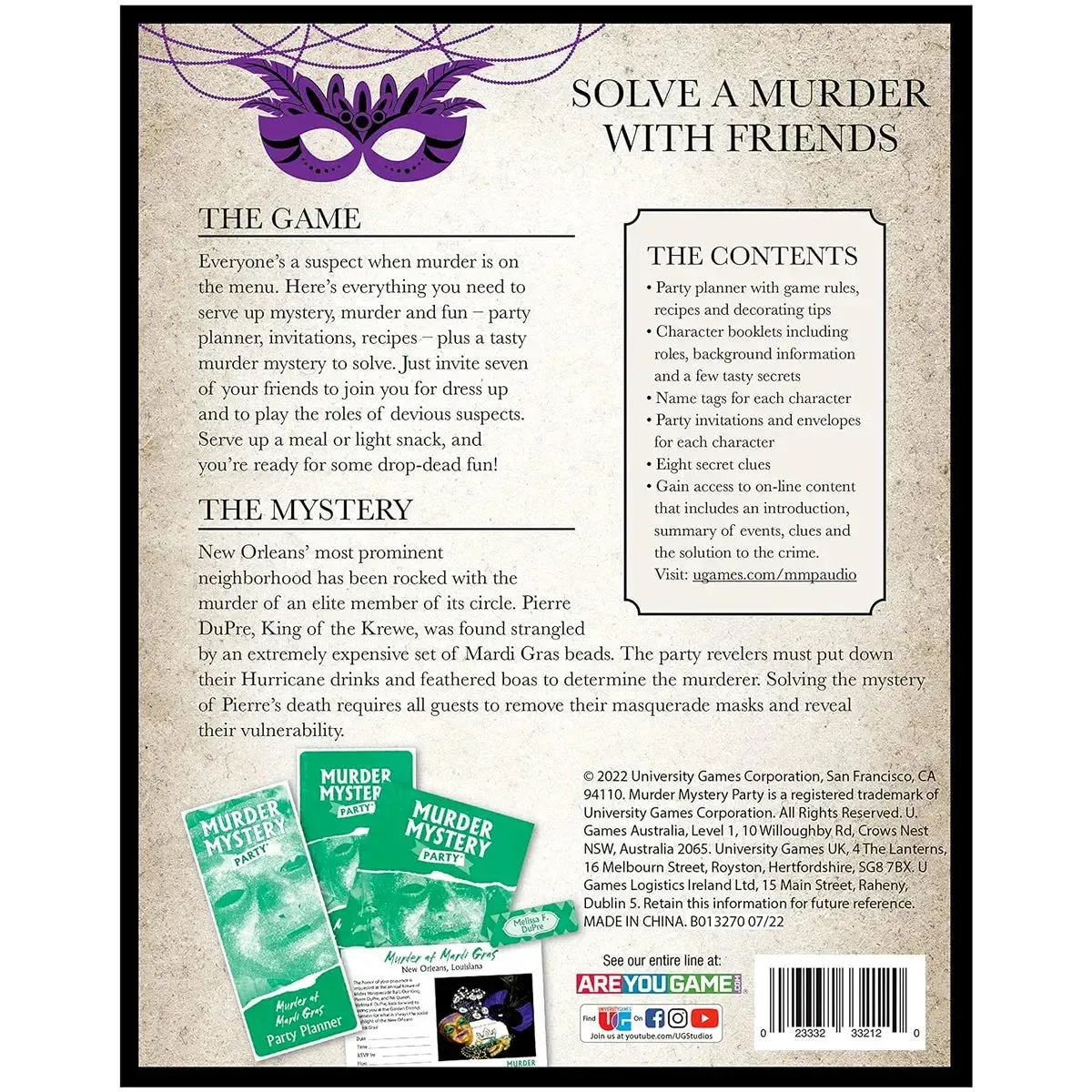 Murder Mystery Party: Murder at Mardi Gras - Social Deduction Mystery Board Game for Family and Adults (8 Players, Age 18+) - University Games - Image 3