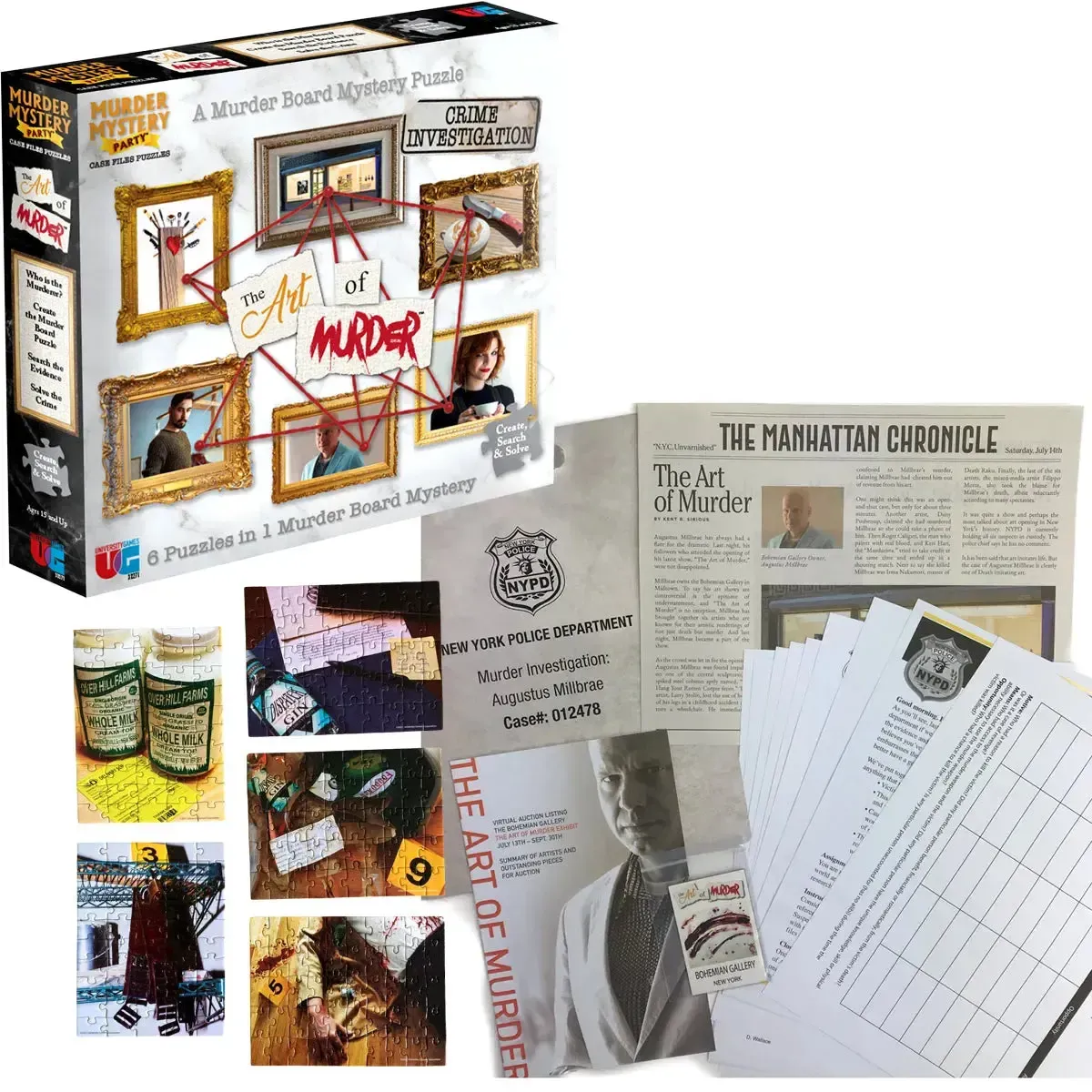 Murder Mystery Party: The Art of Murder - Art Jigsaw Puzzle Game for Family and Adults (1+ Players, Age 15+) - University Games - Image 2