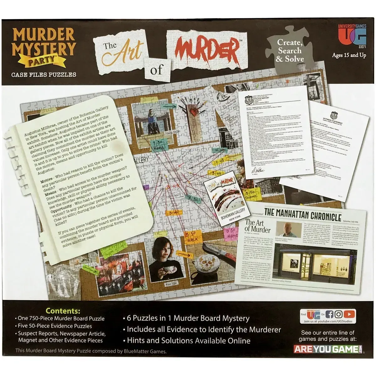 Murder Mystery Party: The Art of Murder - Art Jigsaw Puzzle Game for Family and Adults (1+ Players, Age 15+) - University Games - Image 3