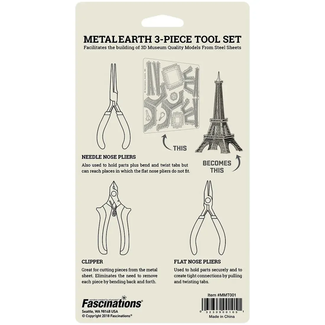 Needle Nose Pliers, Flat Nose Pliers & Clippers Tool Kit Set for Model Kits (Medium-Carbon Steel) - Fascinations - Metal Earth Series - Image 3