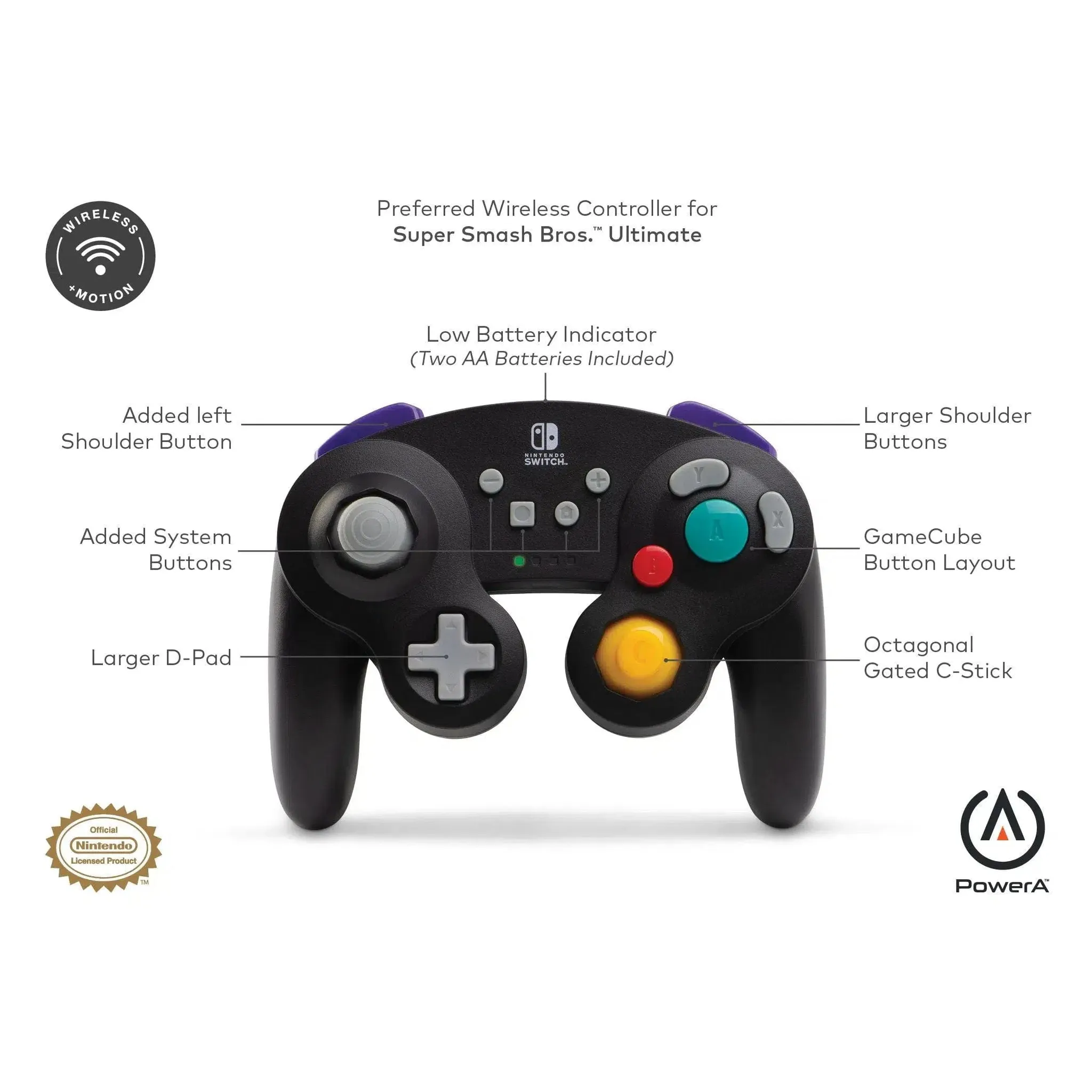 Nintendo Switch Wireless Controller (Black) - PowerA - GameCube Style - Image 9
