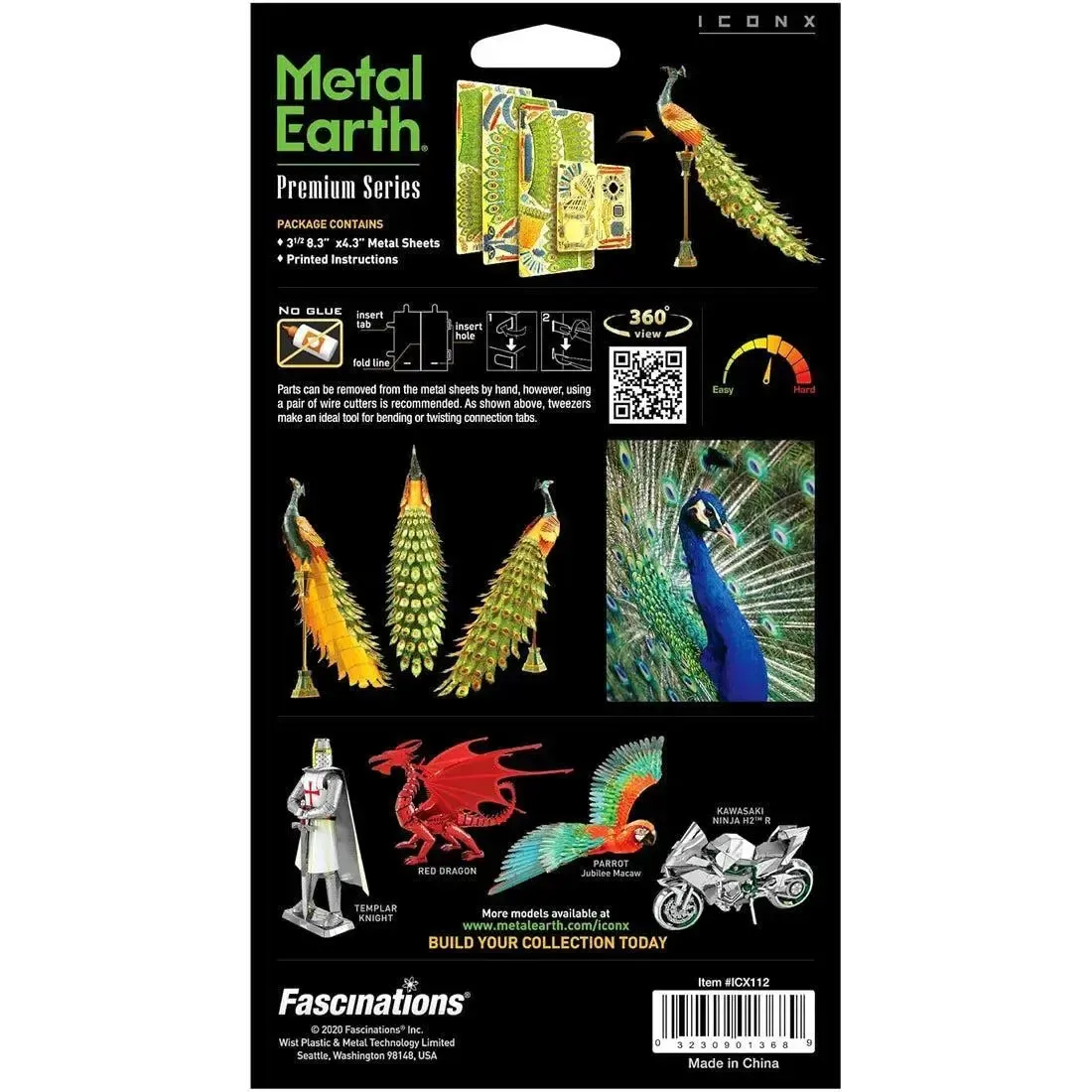 Peacock Figure Model Kit (Steel, Moderate Difficulty) - Fascinations - Metal Earth Premium Series - Image 3