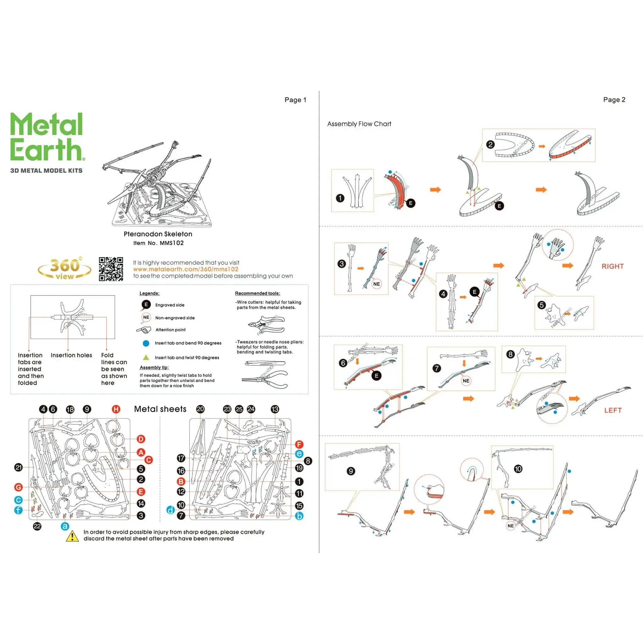 Pteranodon Prehistoric Dinosaur Skeleton Figure Model Kit (Steel, Moderate Difficulty) - Fascinations - Metal Earth Series - (2022) - Image 5