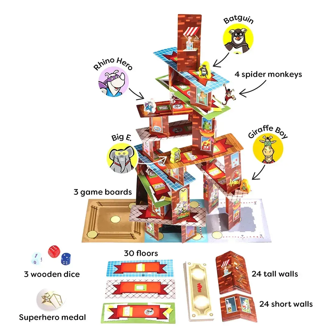 Rhino Hero: Super Battle - Dexterity Superheroes Board Game for Adults, Family, and Children (2-4 Players, Ages 5+) - HABA - Image 2