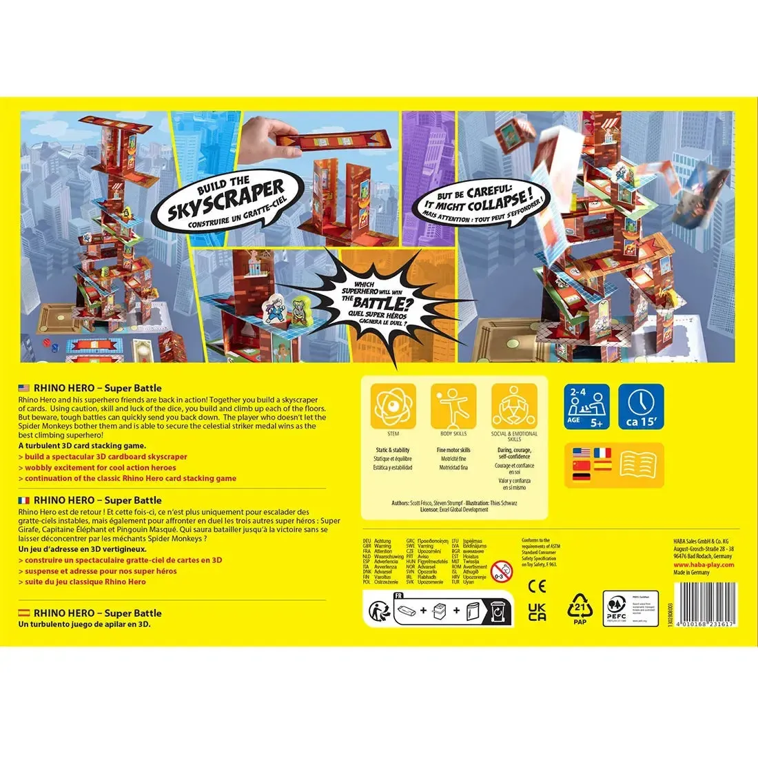Rhino Hero: Super Battle - Dexterity Superheroes Board Game for Adults, Family, and Children (2-4 Players, Ages 5+) - HABA - Image 3