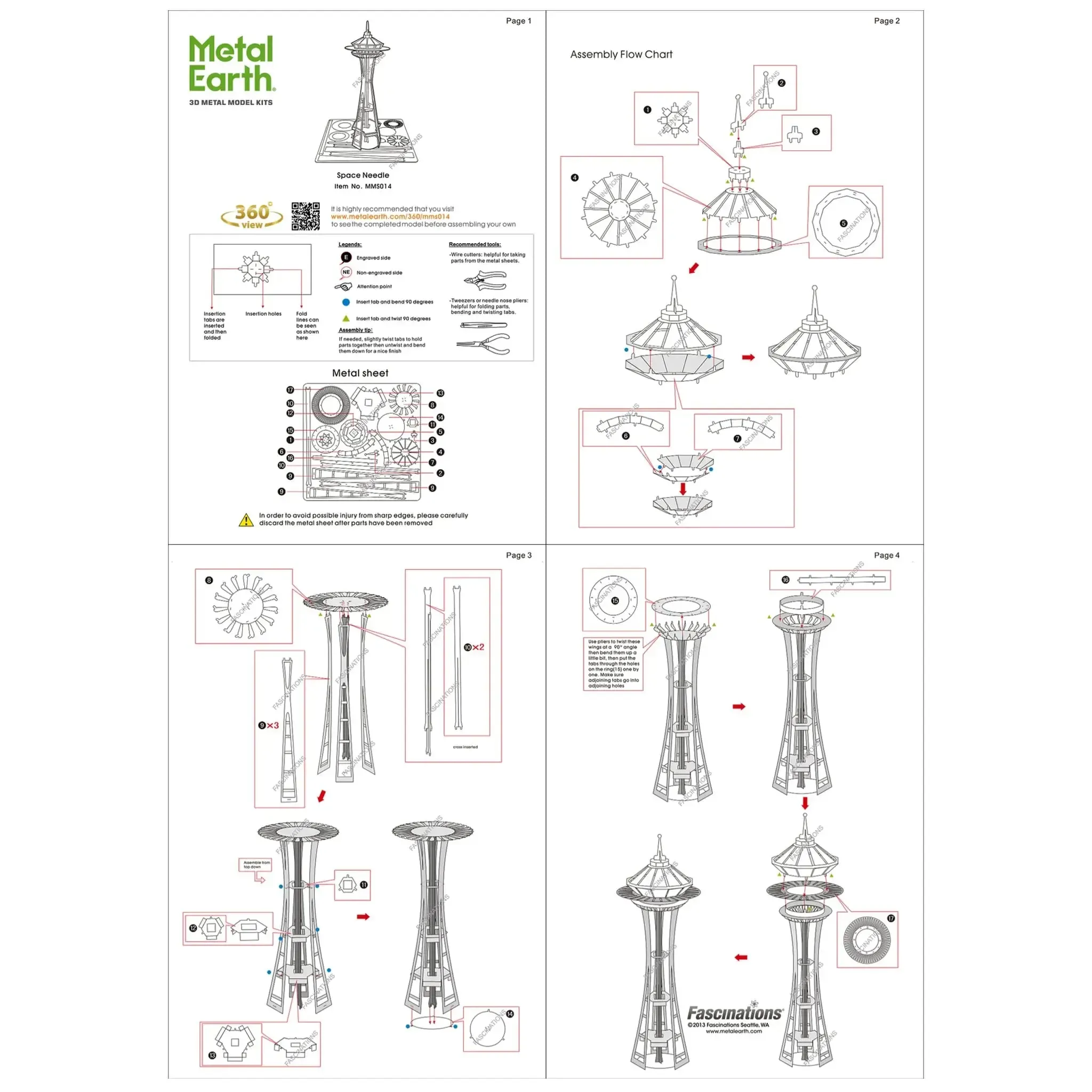 Seattle - Space Needle Building Figure Model Kit (Steel, Easy Difficulty) - Fascinations - Metal Earth Series - (2023) - Image 8