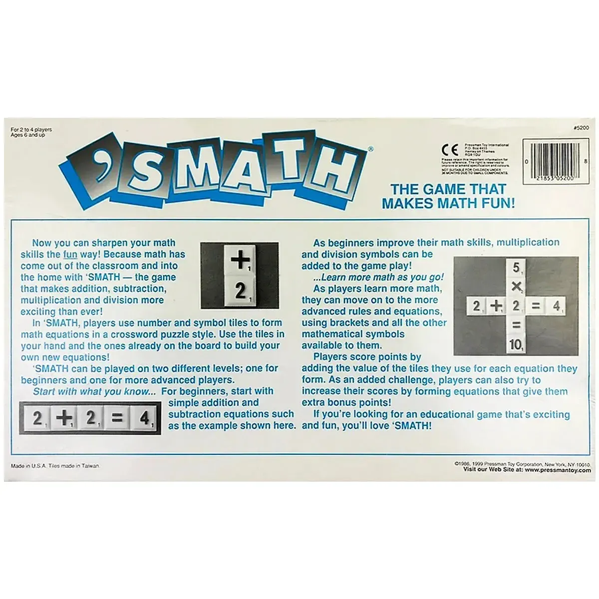Smath: The Game That Makes Math Fun! - Tile Placement Math Board Game for Family, Adults, and Children (2-4 Players, Ages 6+) - Pressman Toy Corporation (1992) - Image 3