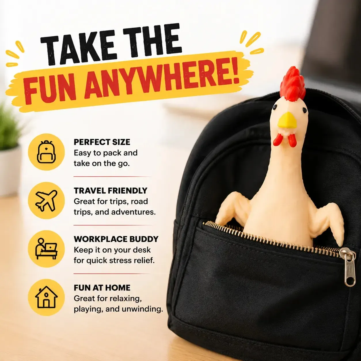 Squeeze Chicken Stress Toy | Funny Squishy Chicken | Sand-Filled Fidget Toy for Kids & Adults | Stress Relief, Desk, Office, Home, Party Gag Gift - Wonderland Workshop - Image 5